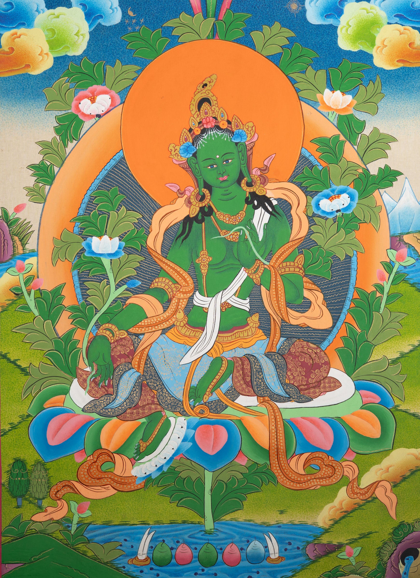 Green Tara Thangka Painting 
