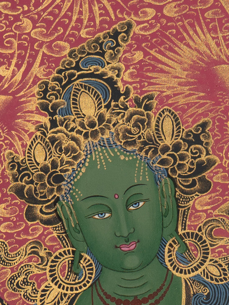 Green Tara Thangka - Handpainted Art