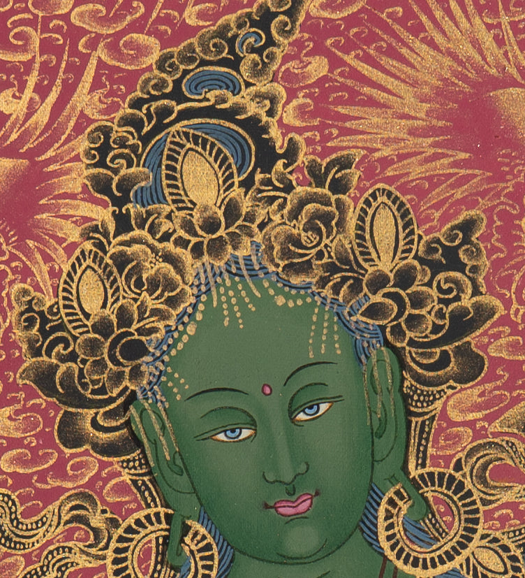 Green Tara Thangka - Handpainted Art