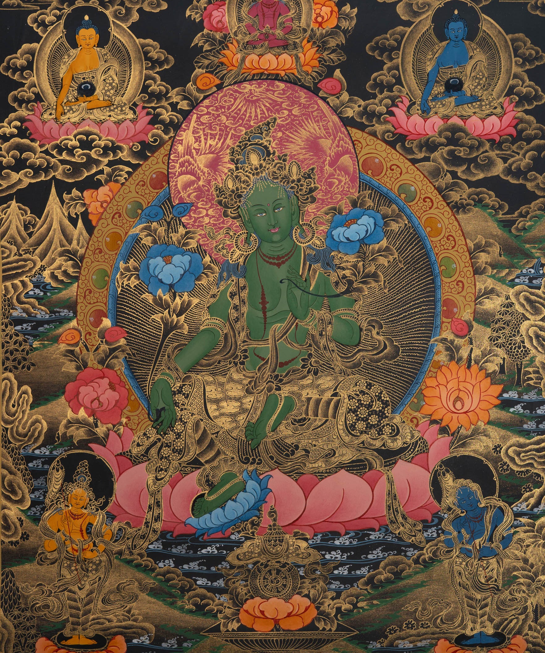 Green Tara Thangka - Handpainted Art