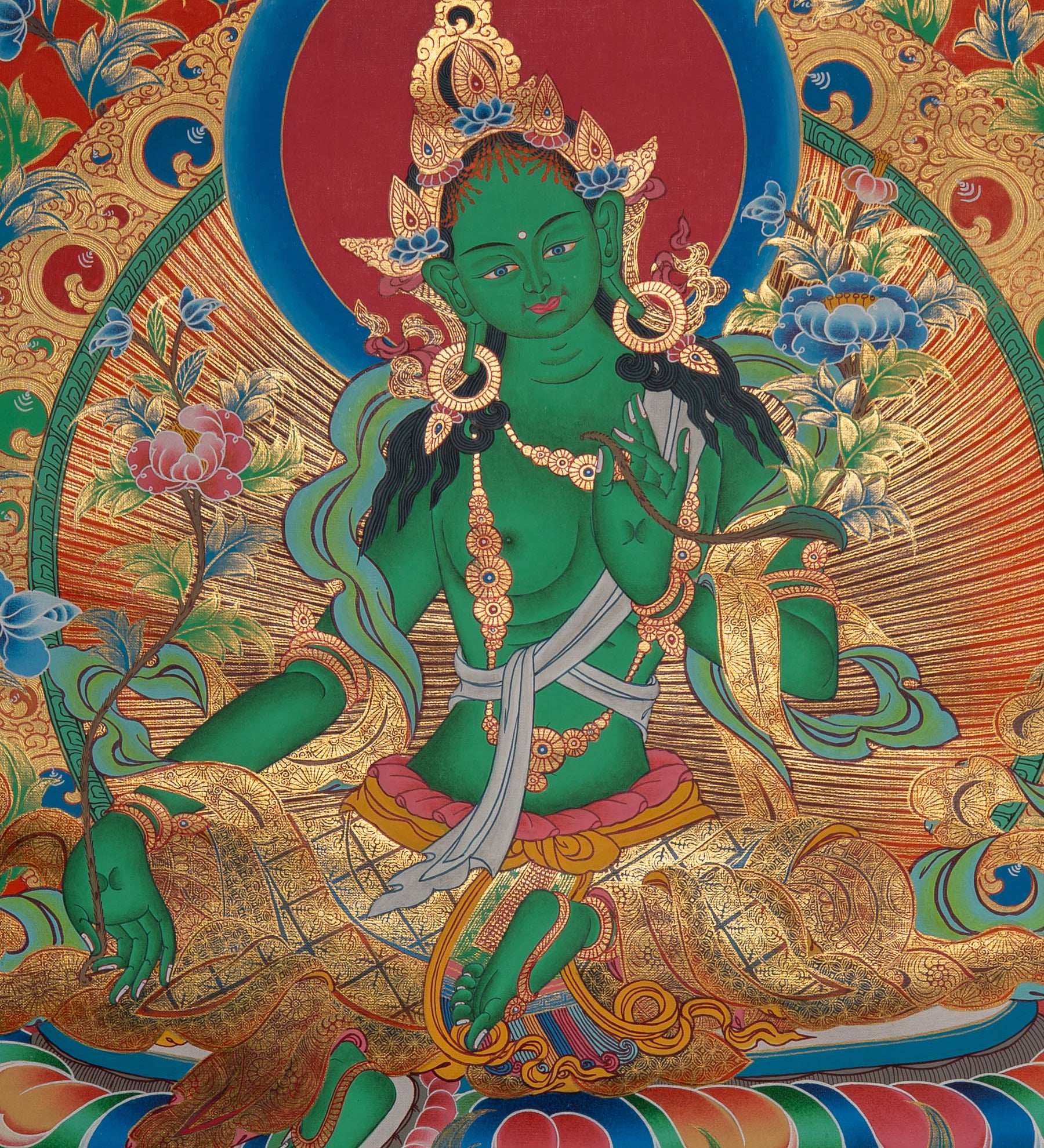 Green Tara Thangka - Sacred Painting 
