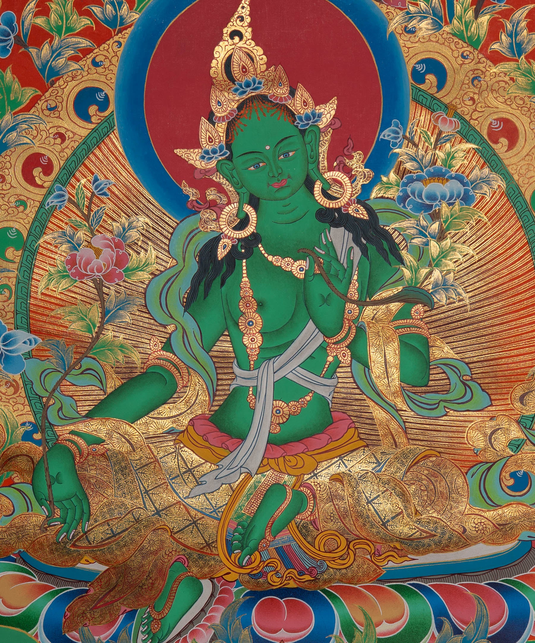 Green Tara Thangka - Sacred Painting 