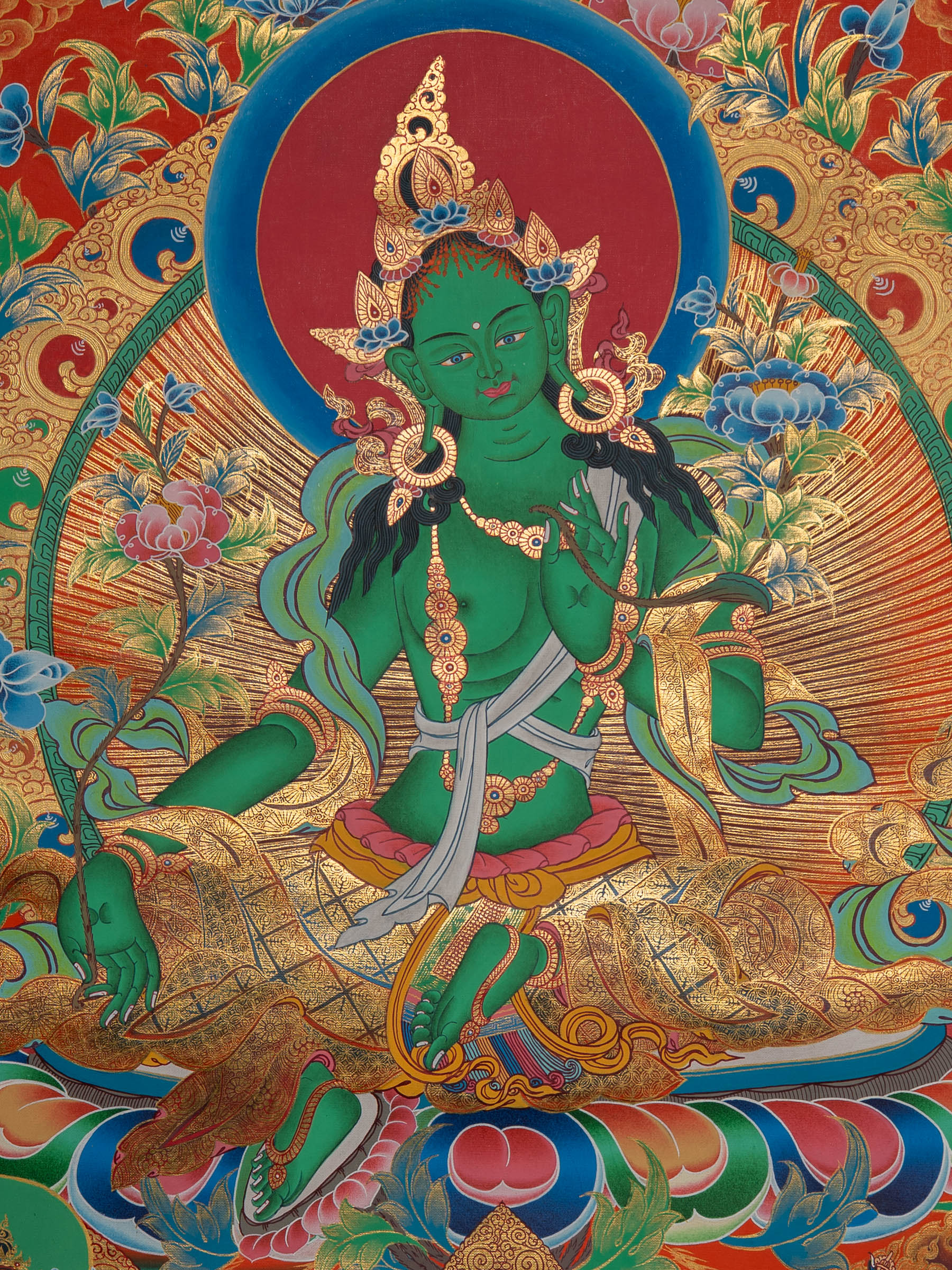 Green Tara Thangka - Sacred Painting 