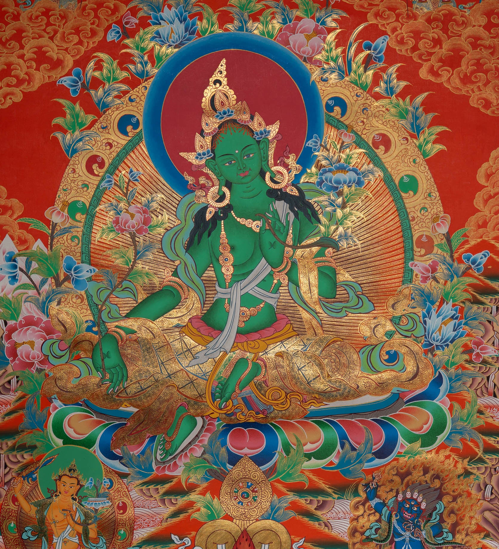 Green Tara Thangka - Sacred Painting 