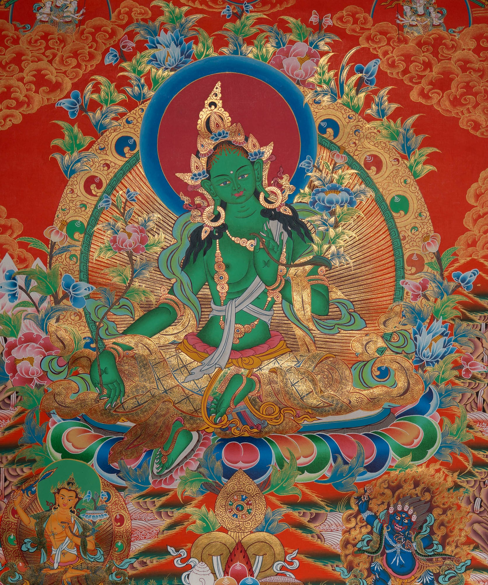 Green Tara Thangka - Sacred Painting 