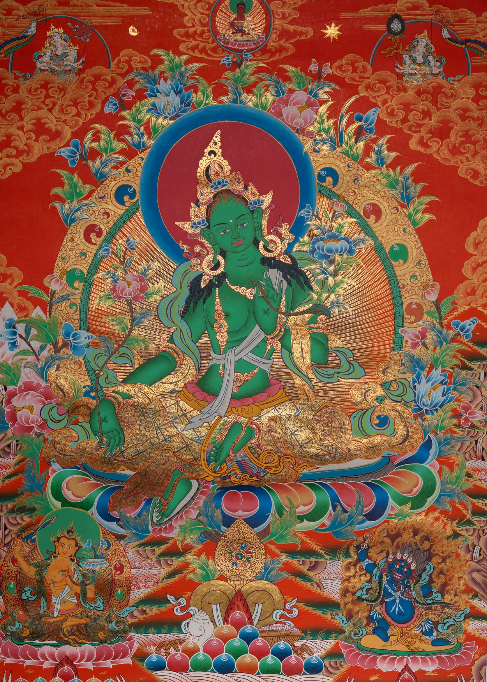 Green Tara Thangka - Sacred Painting 