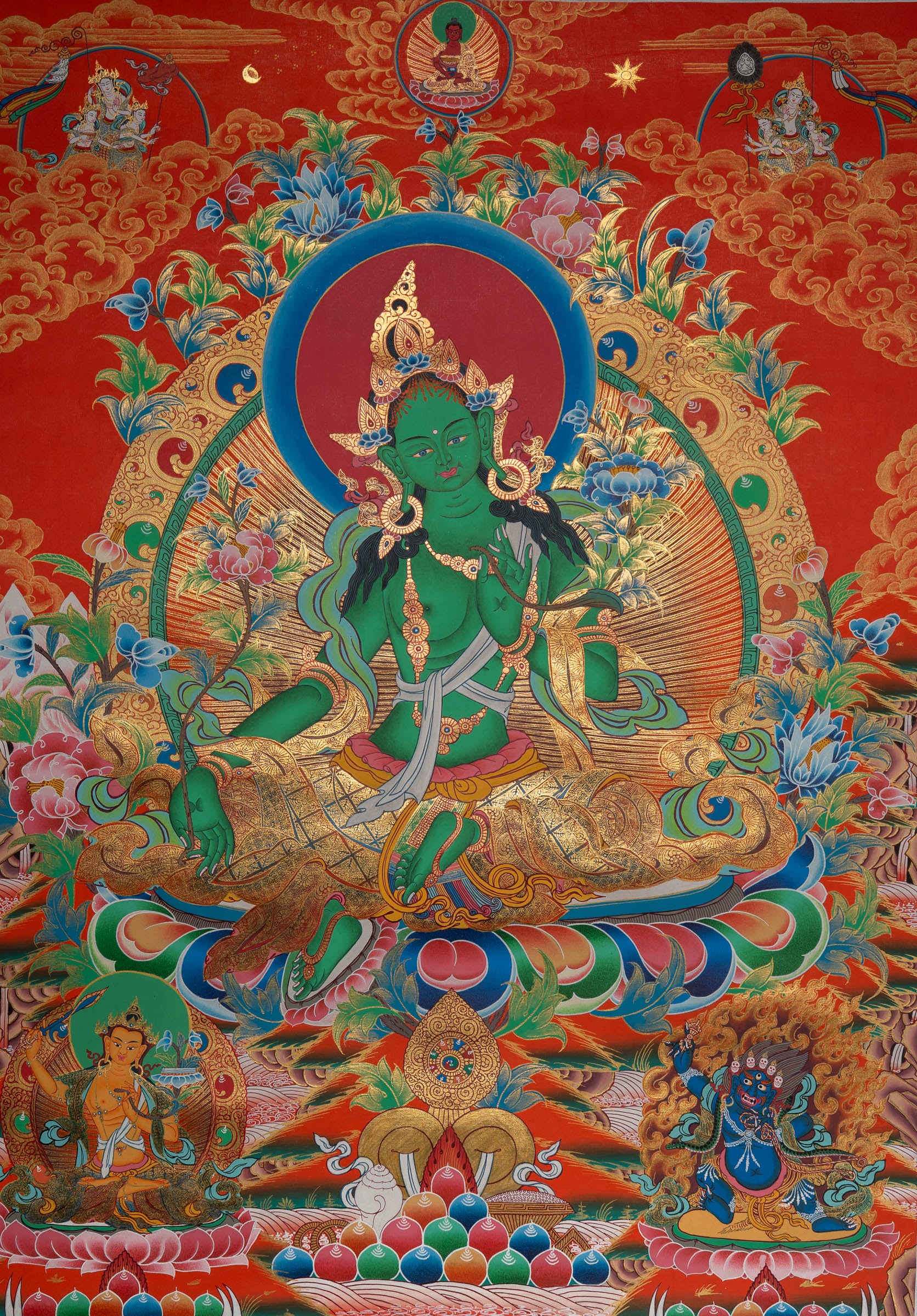 Green Tara Thangka - Sacred Painting 