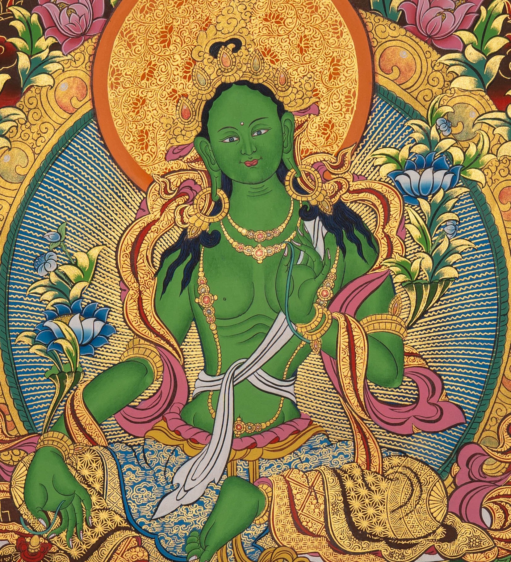 Green Tara – Handpainted Tibetan Thangka