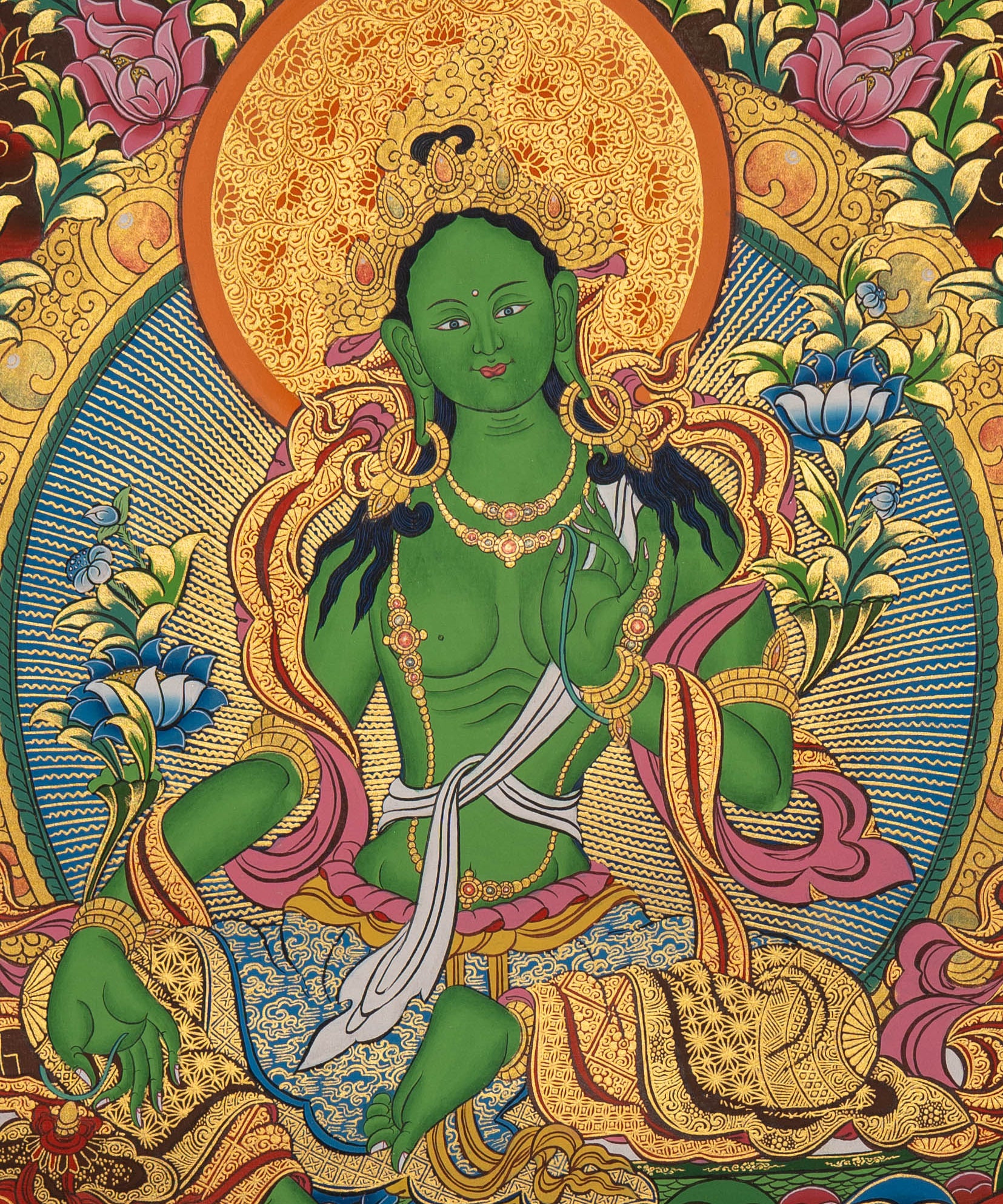 Green Tara – Handpainted Tibetan Thangka
