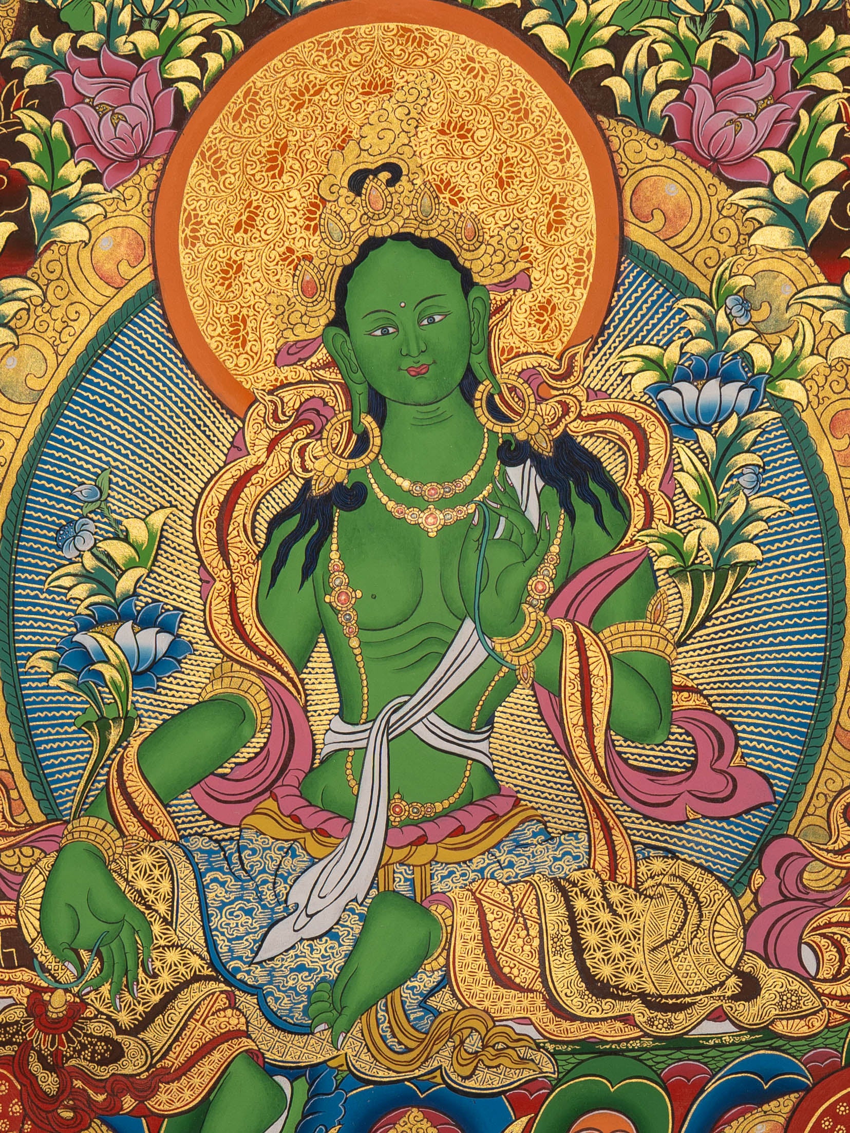 Green Tara – Handpainted Tibetan Thangka