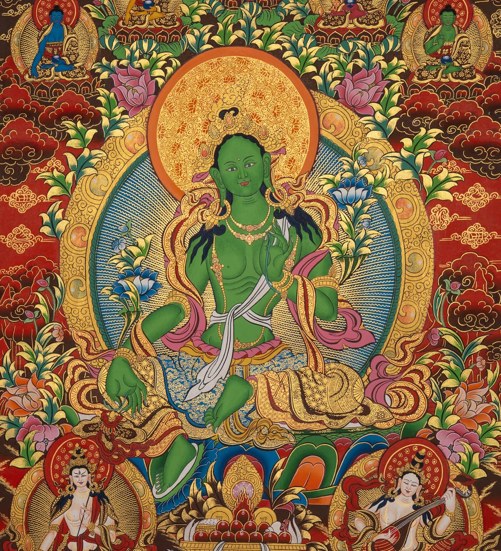 Green Tara – Handpainted Tibetan Thangka