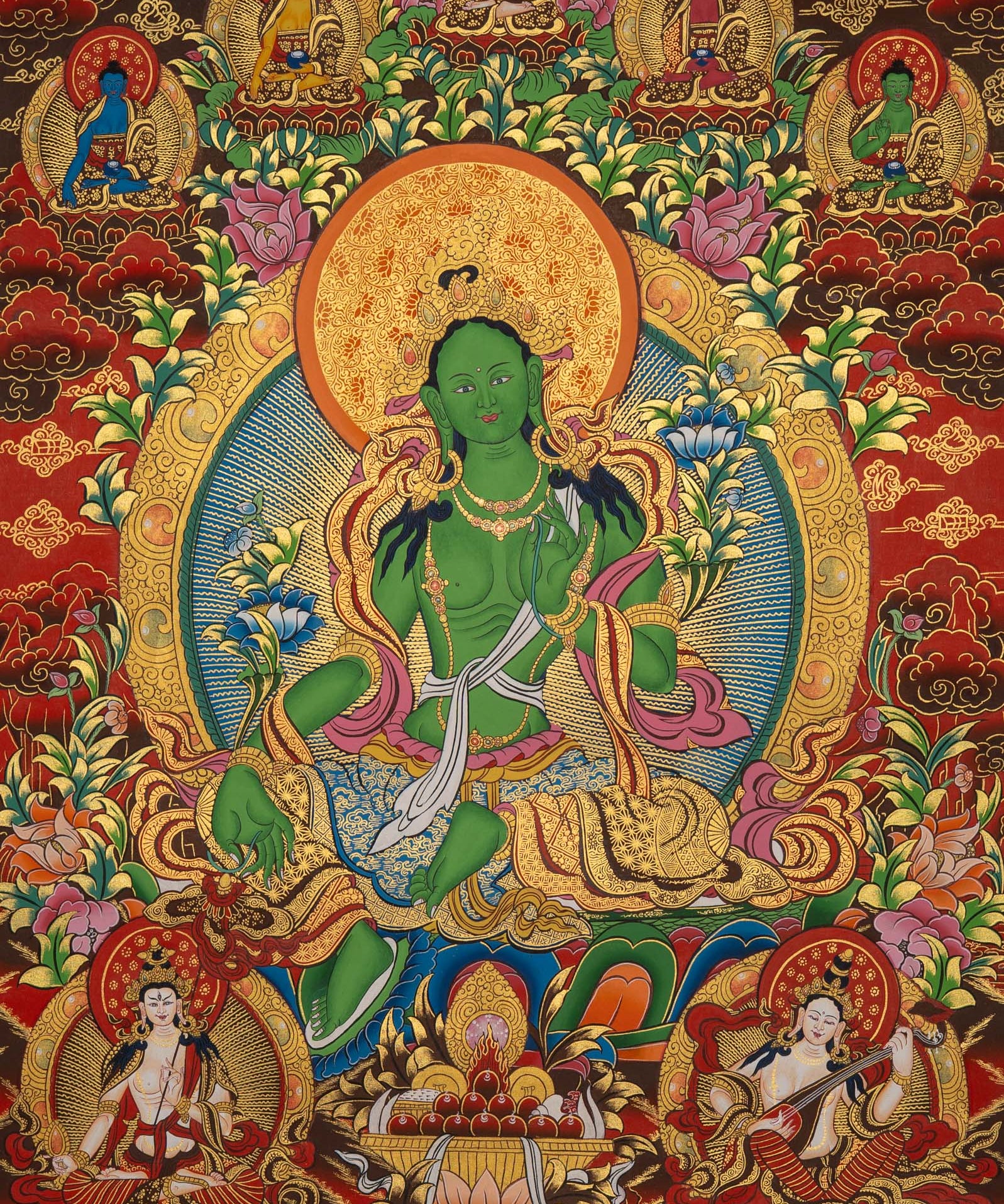 Green Tara – Handpainted Tibetan Thangka