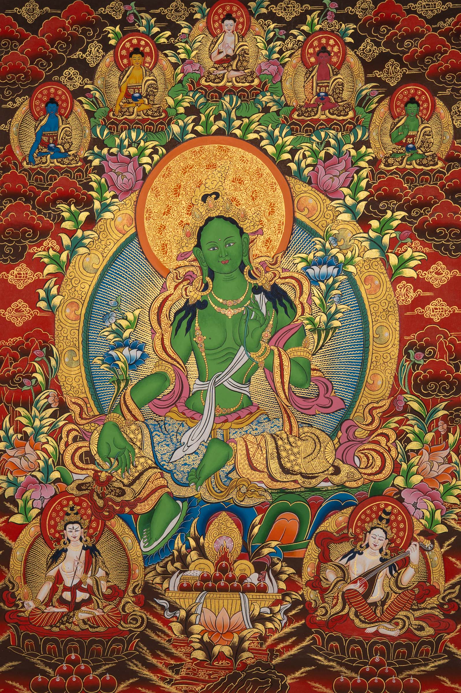 Green Tara – Handpainted Tibetan Thangka