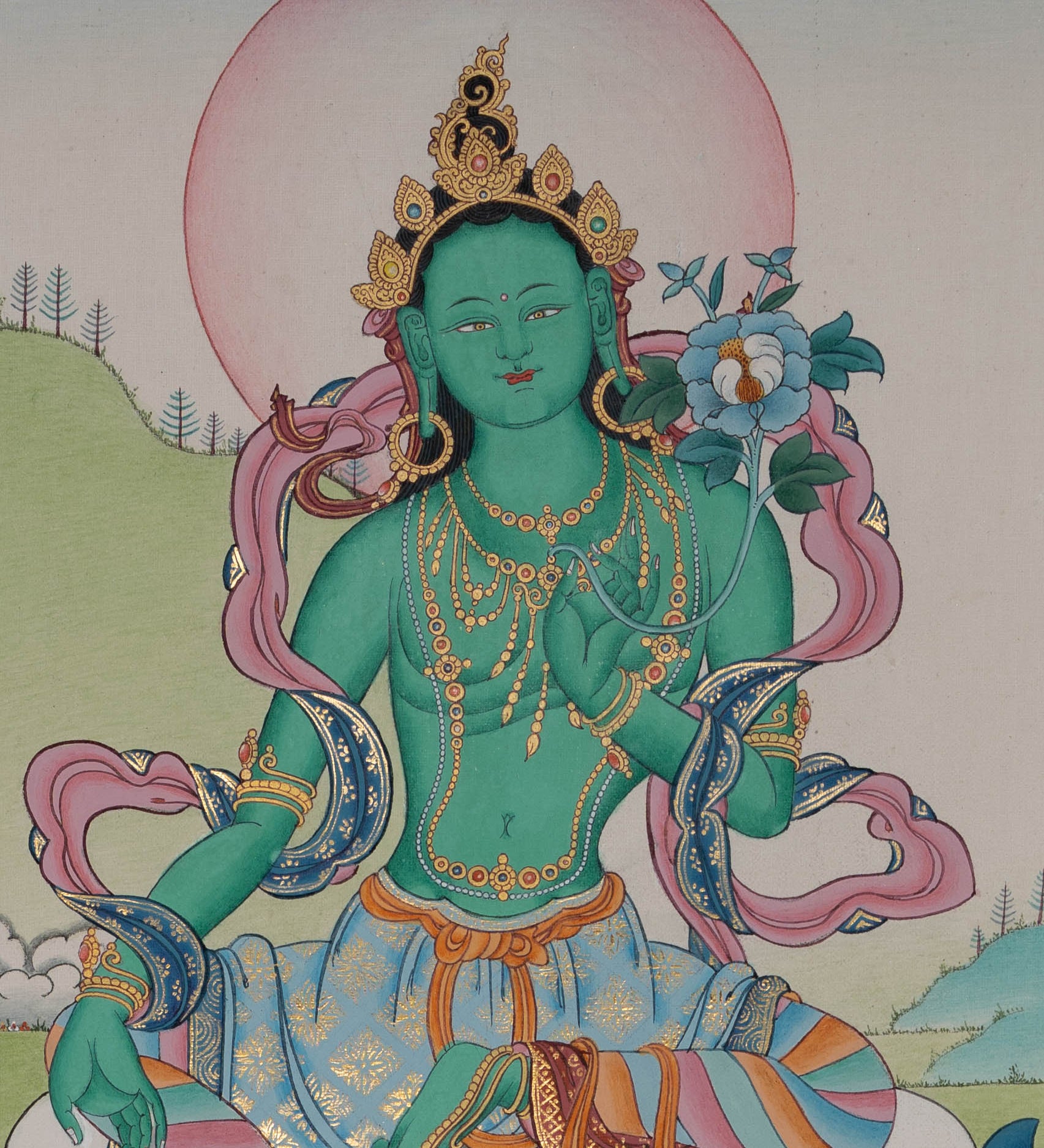 Green Tara Thangka - Handpainted Art