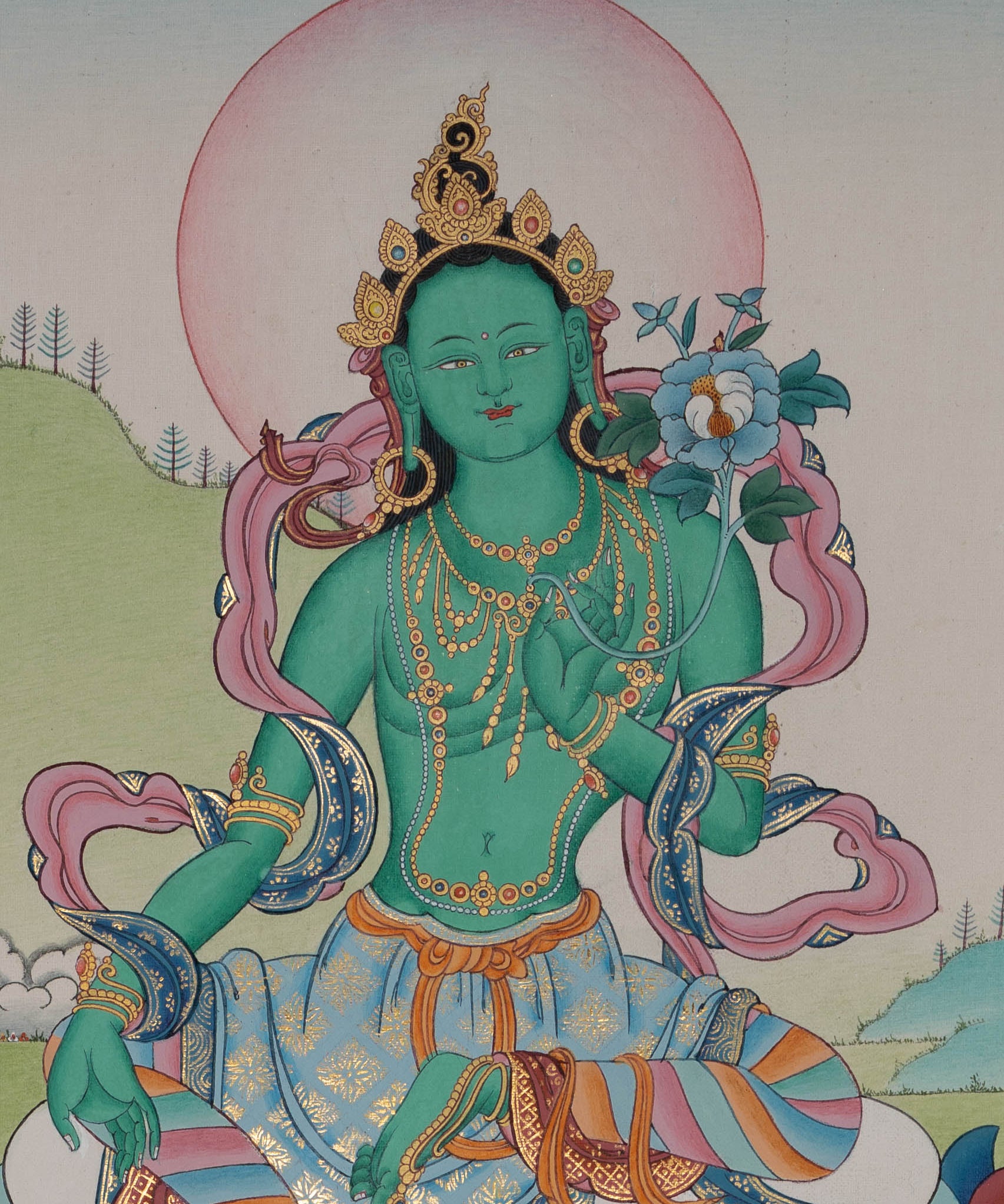 Green Tara Thangka - Handpainted Art