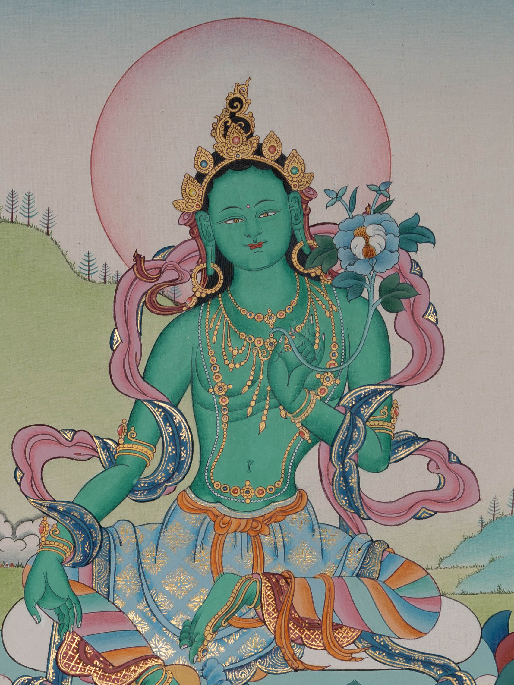 Green Tara Thangka - Handpainted Art