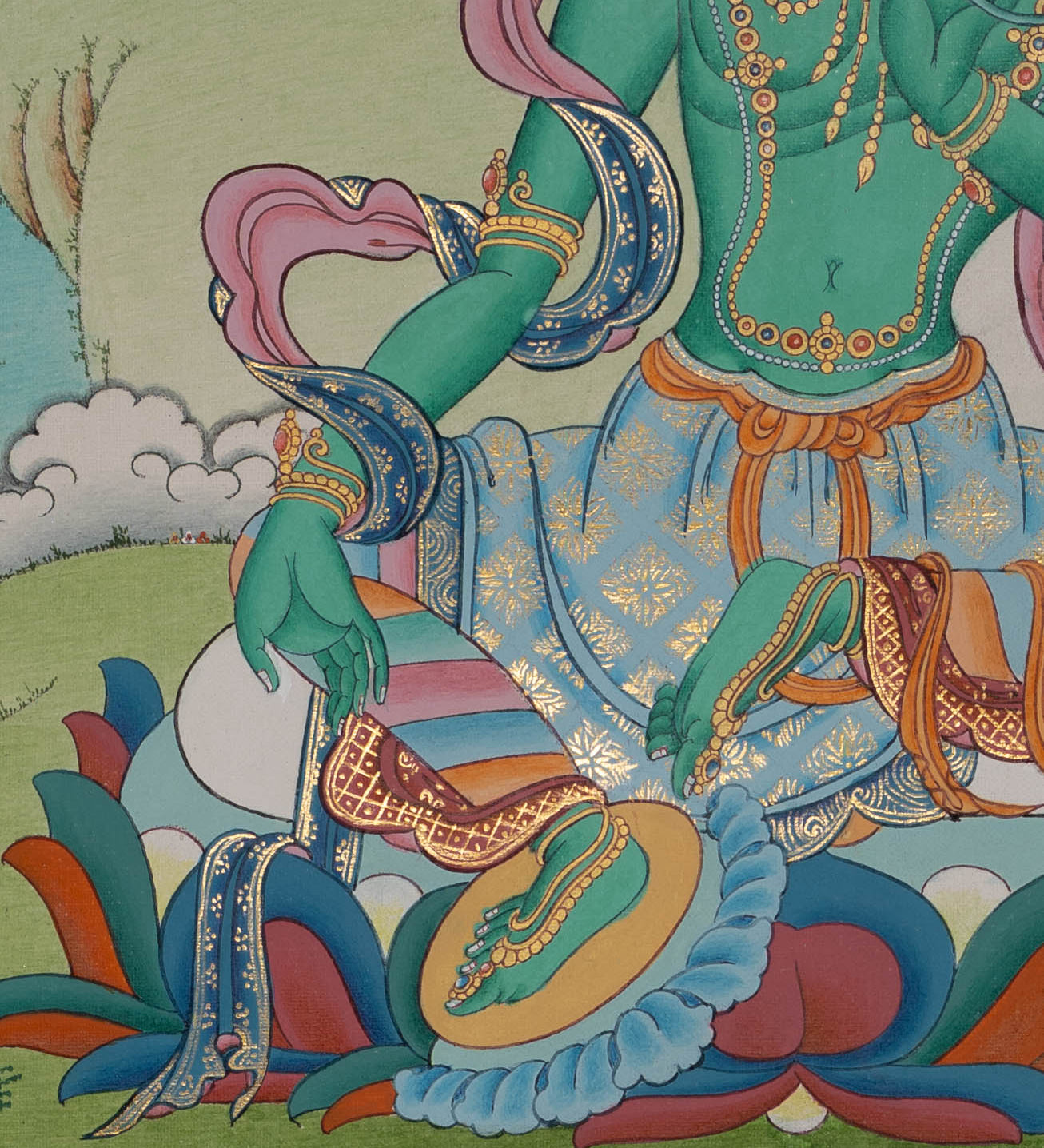 Green Tara Thangka - Handpainted Art