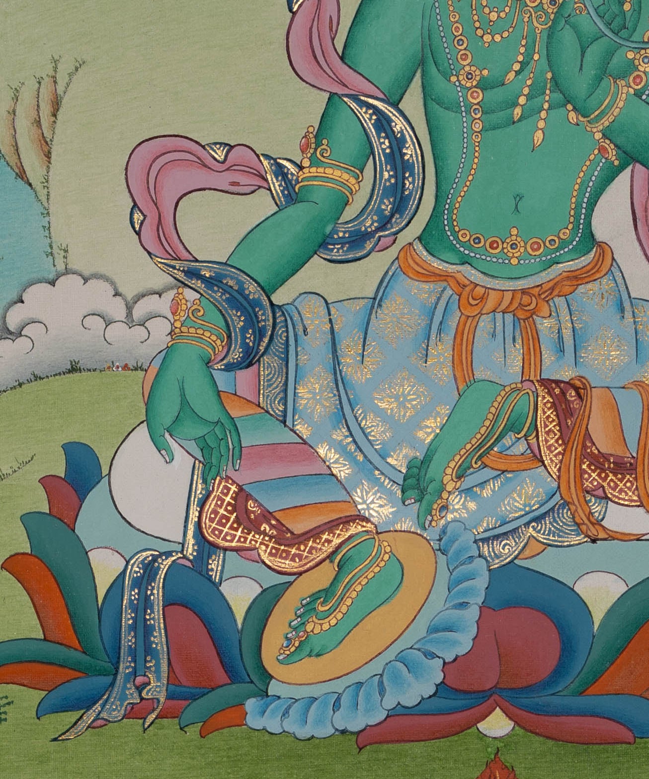 Green Tara Thangka - Handpainted Art