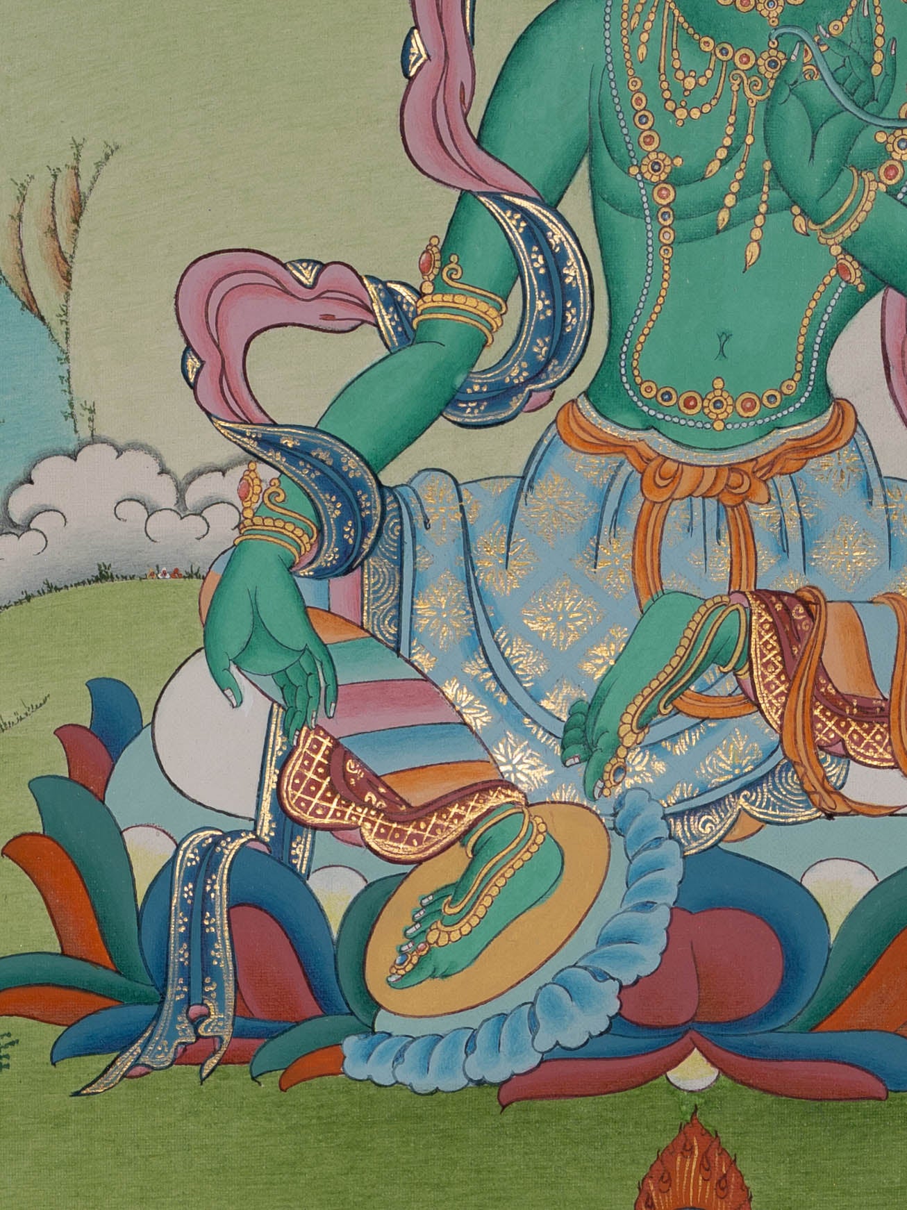 Green Tara Thangka - Handpainted Art