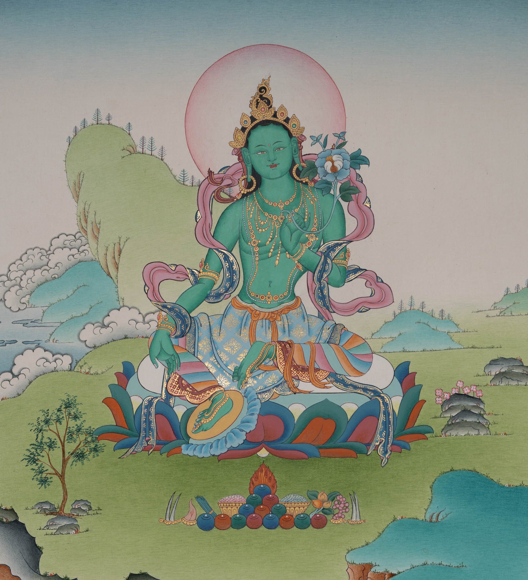 Green Tara Thangka - Handpainted Art