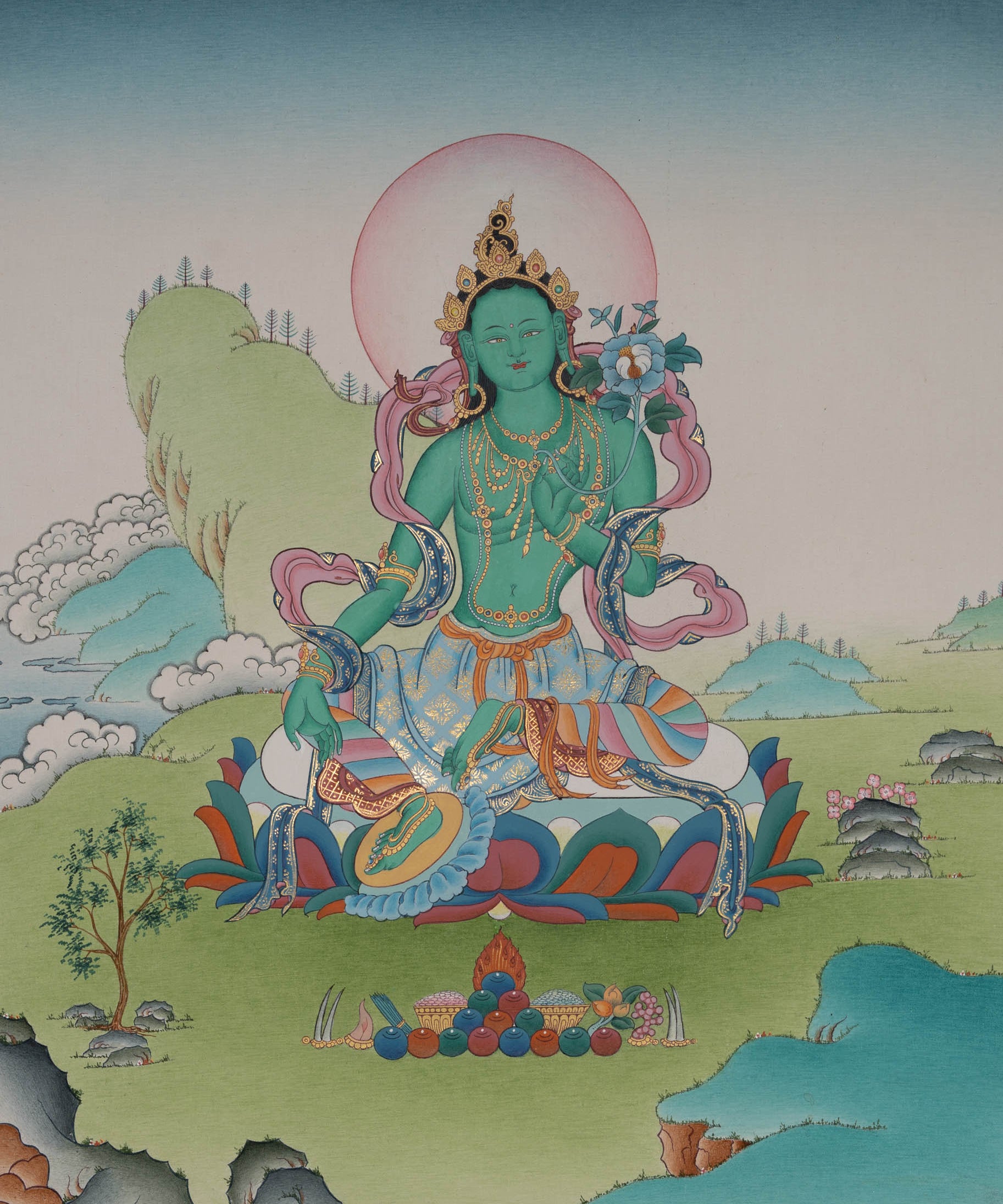 Green Tara Thangka - Handpainted Art