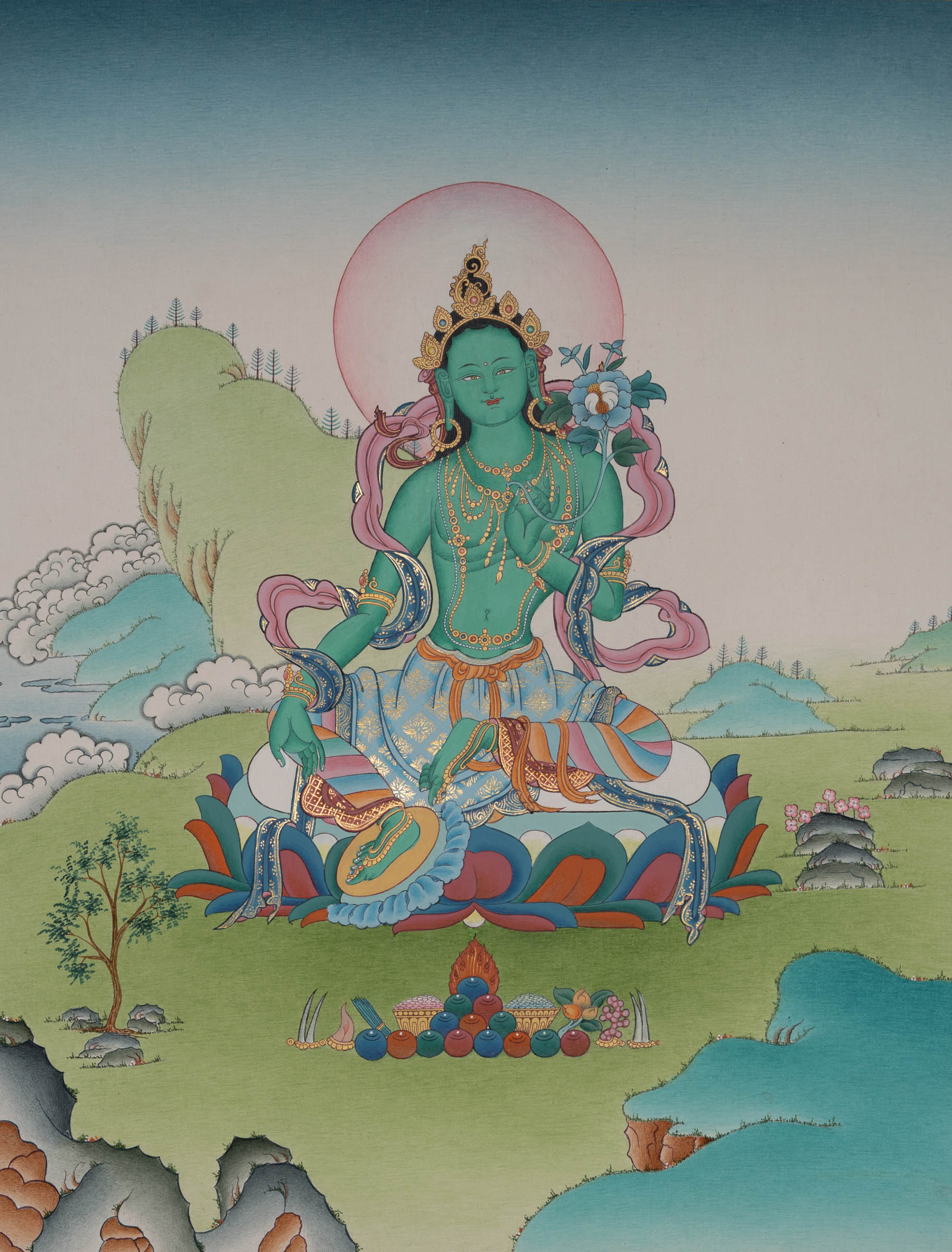 Green Tara Thangka - Handpainted Art