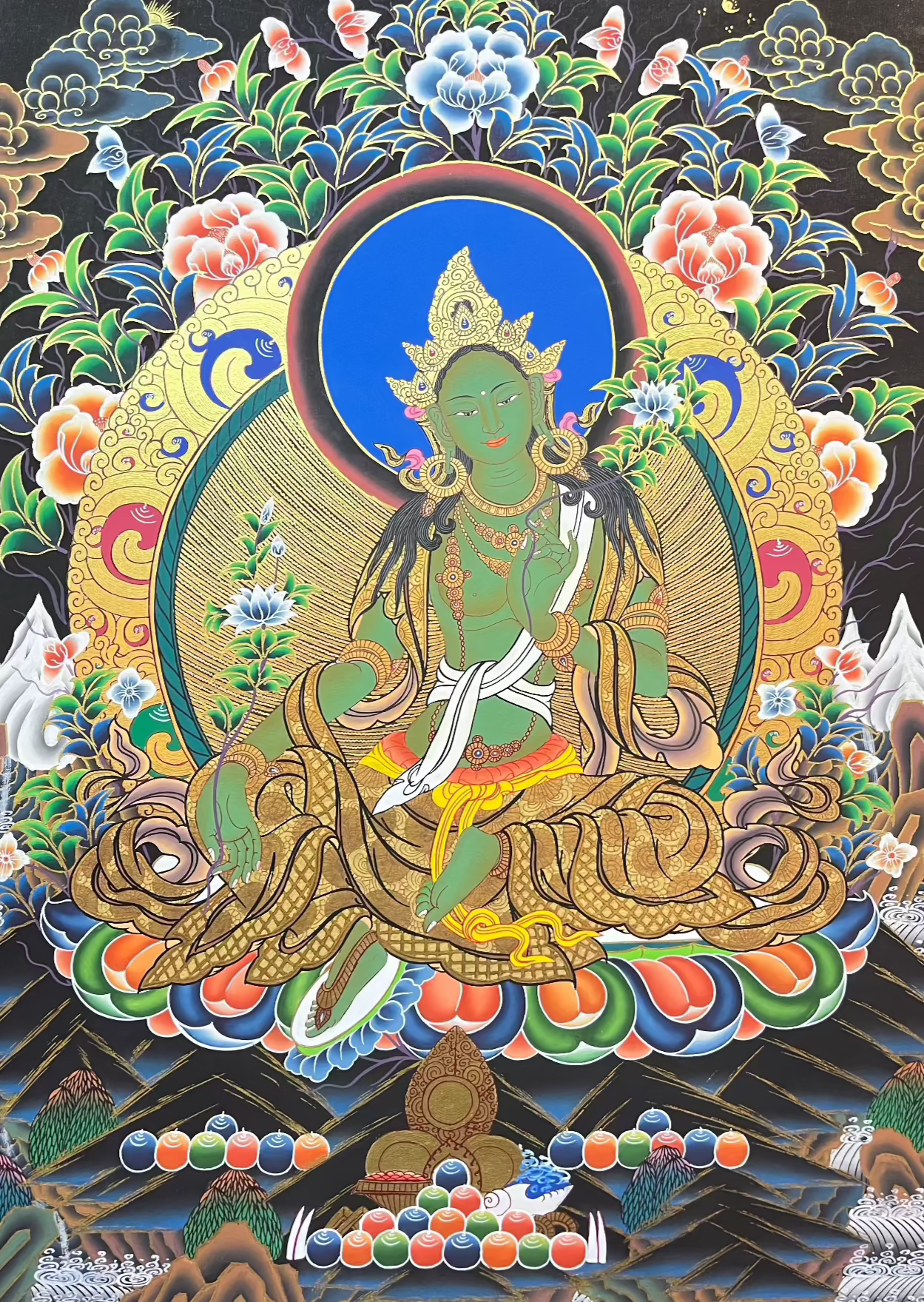 Green Tara Thangka Painting - High Quality