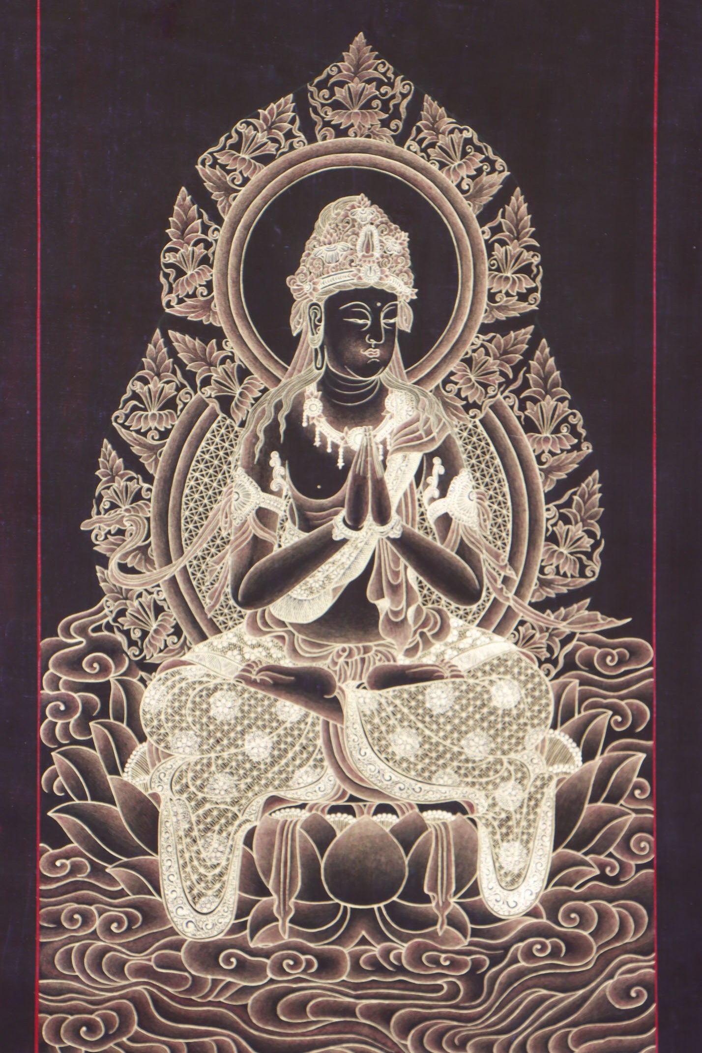 Japanese Buddha Thangka Painting - Handpainted Art