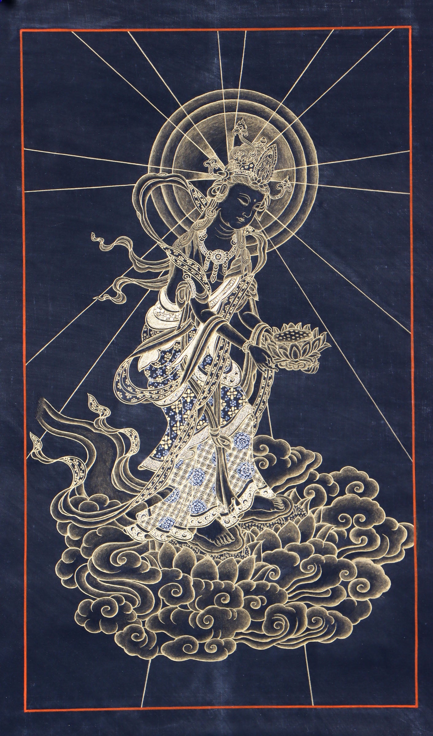 Japanese Buddha Thangka Painting - Tibetan Art on Cotton Canvas
