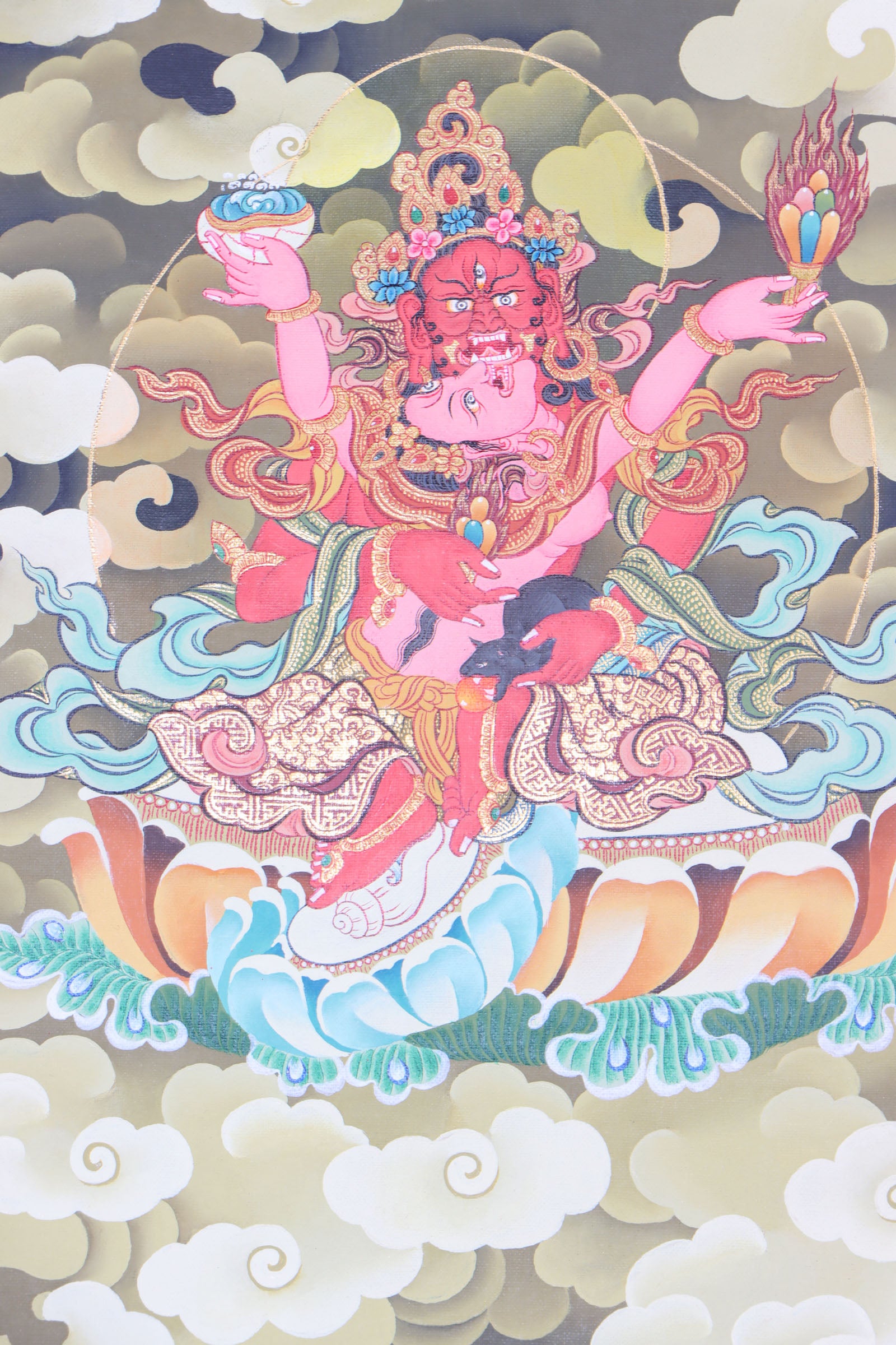 Wall hang Zambala for wealth and fortune in Tibetan Buddhism