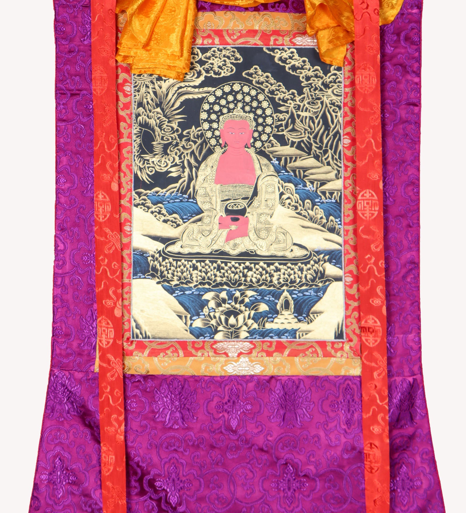 Shakyamuni Buddha Brocade Thangka for meditation.