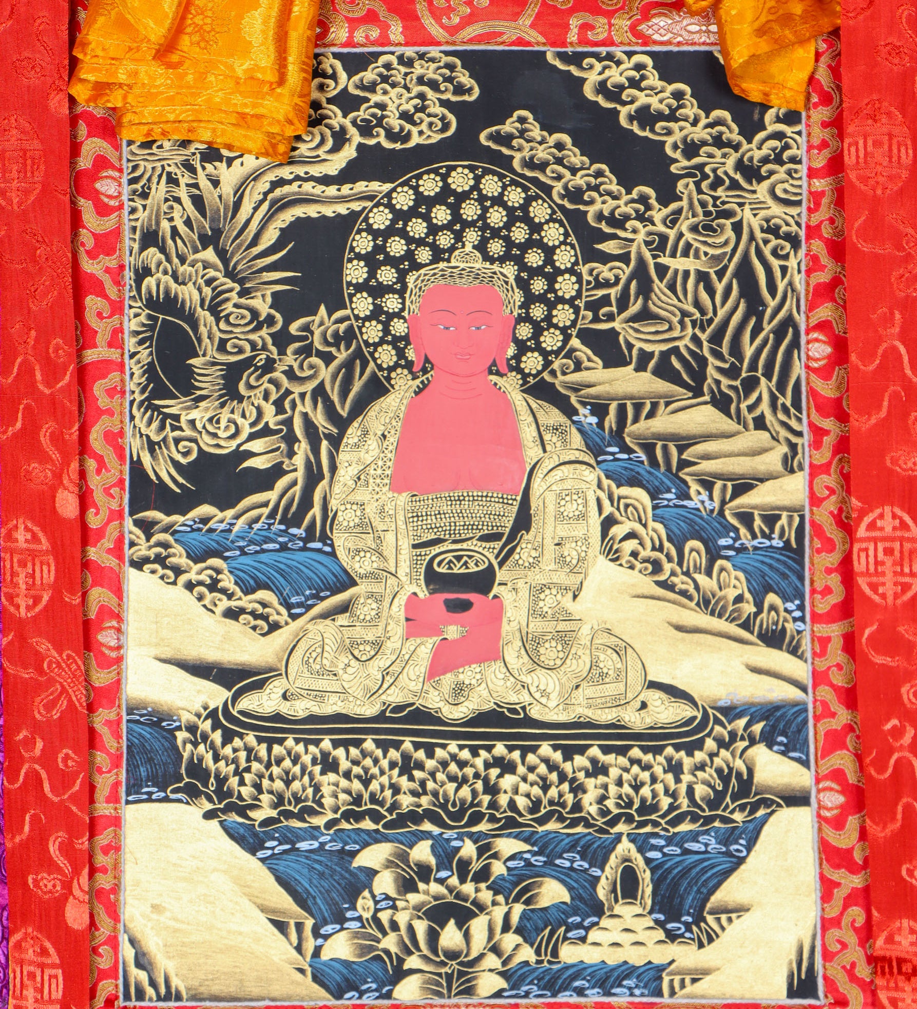 Shakyamuni Buddha Brocade Thangka for meditation.
