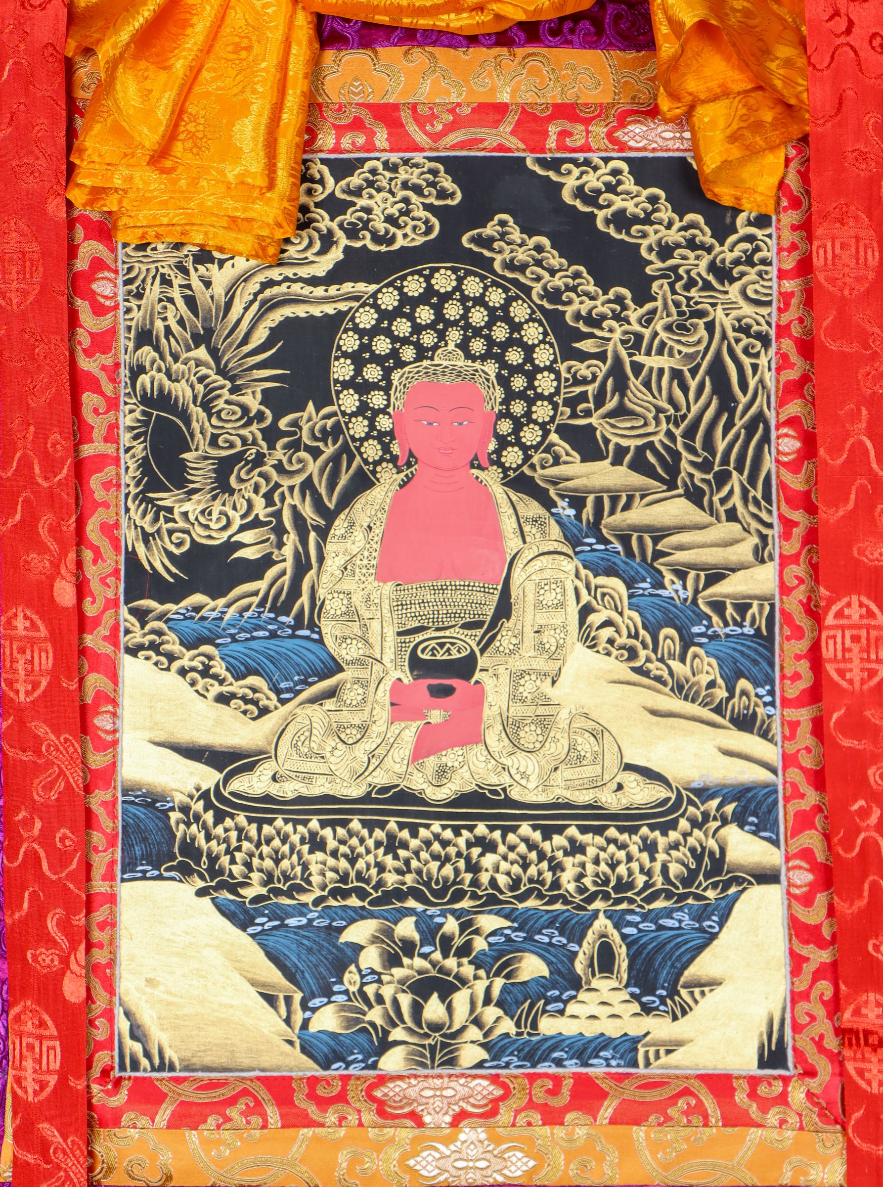 Shakyamuni Buddha Brocade Thangka for meditation.