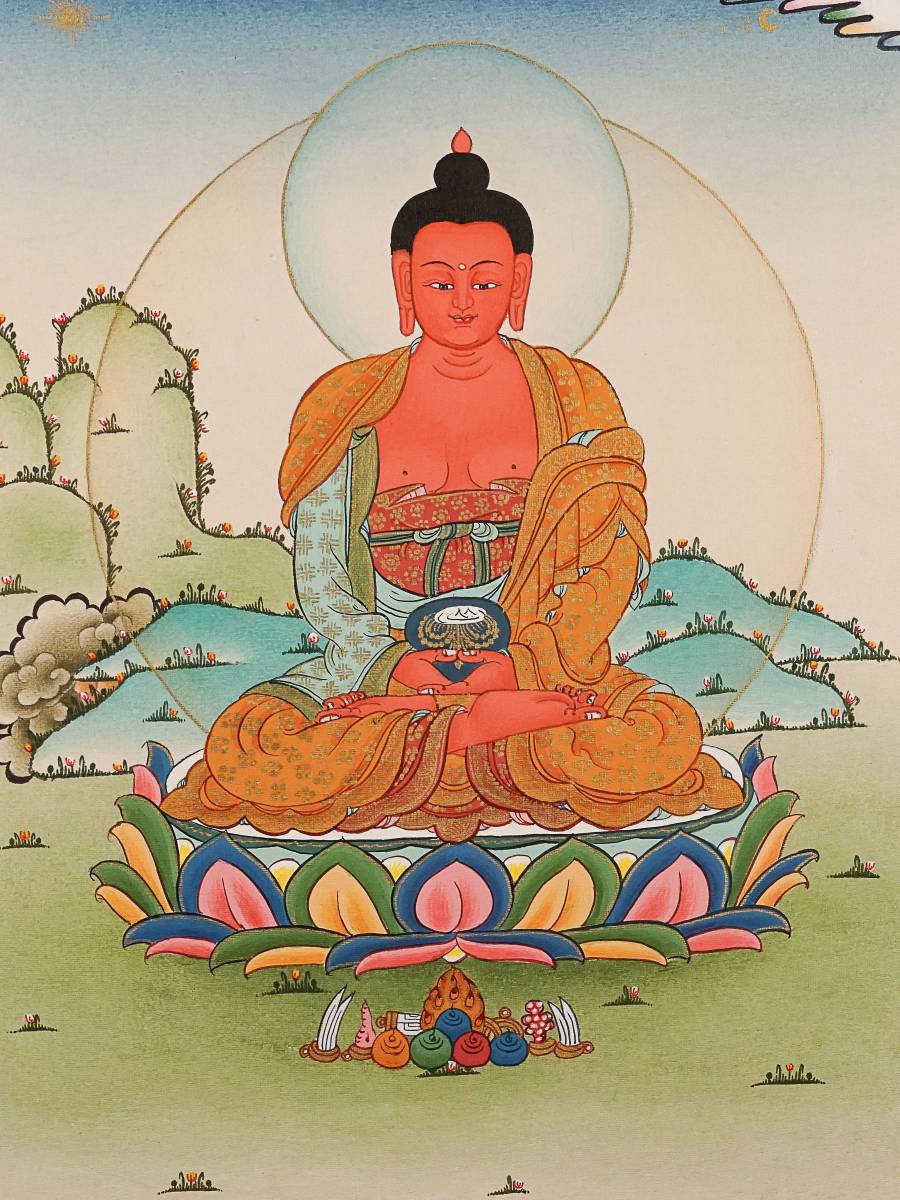 Amitabha Buddha Thangka painting for wall hanging decor.