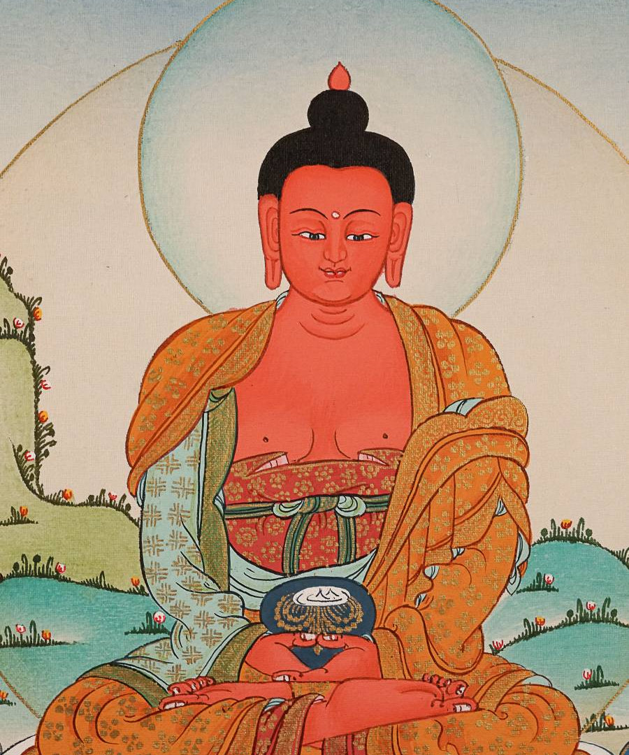 Amitabha Buddha Thangka painting for wall hanging decor.