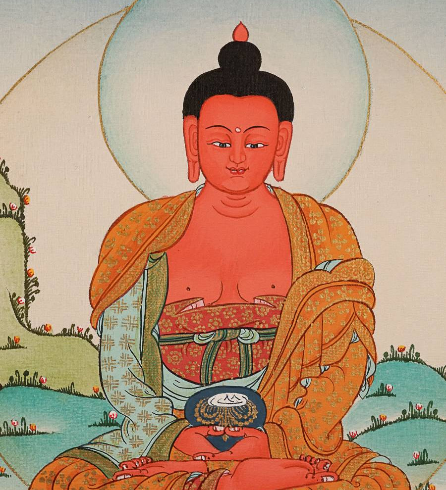 Amitabha Buddha Thangka painting for wall hanging decor.