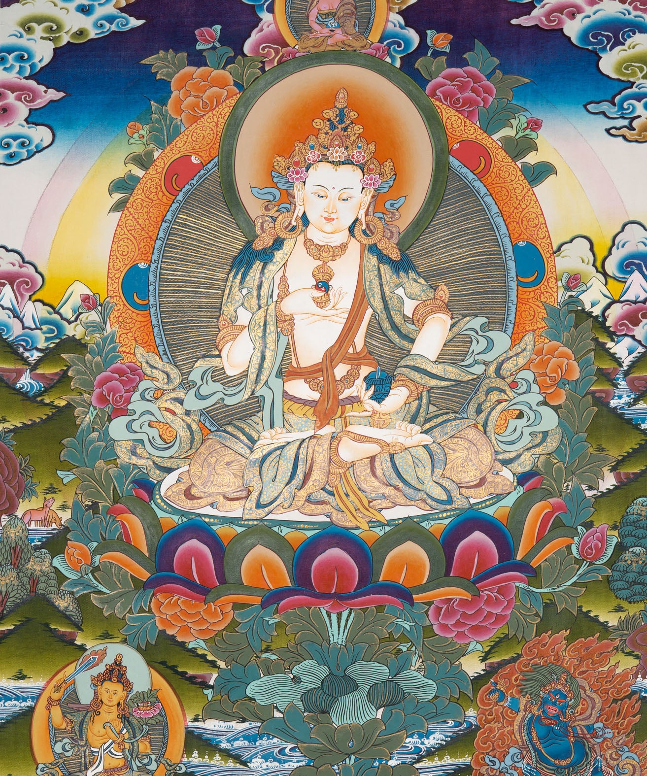 Vajrasattva Thangka – Tibetan Purification Deity Art