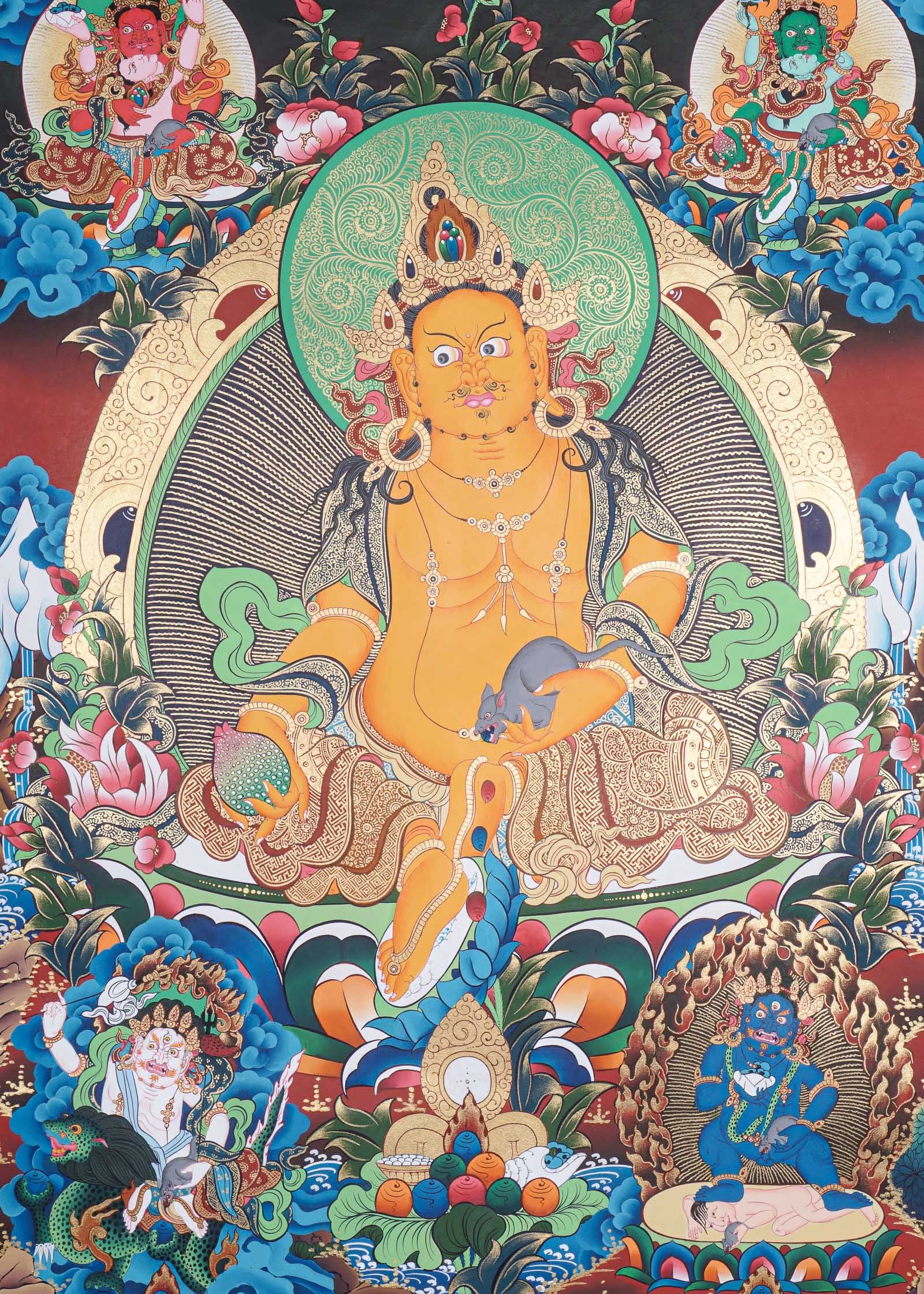 Pancha Zambala Thangka  - Handpainted Painting