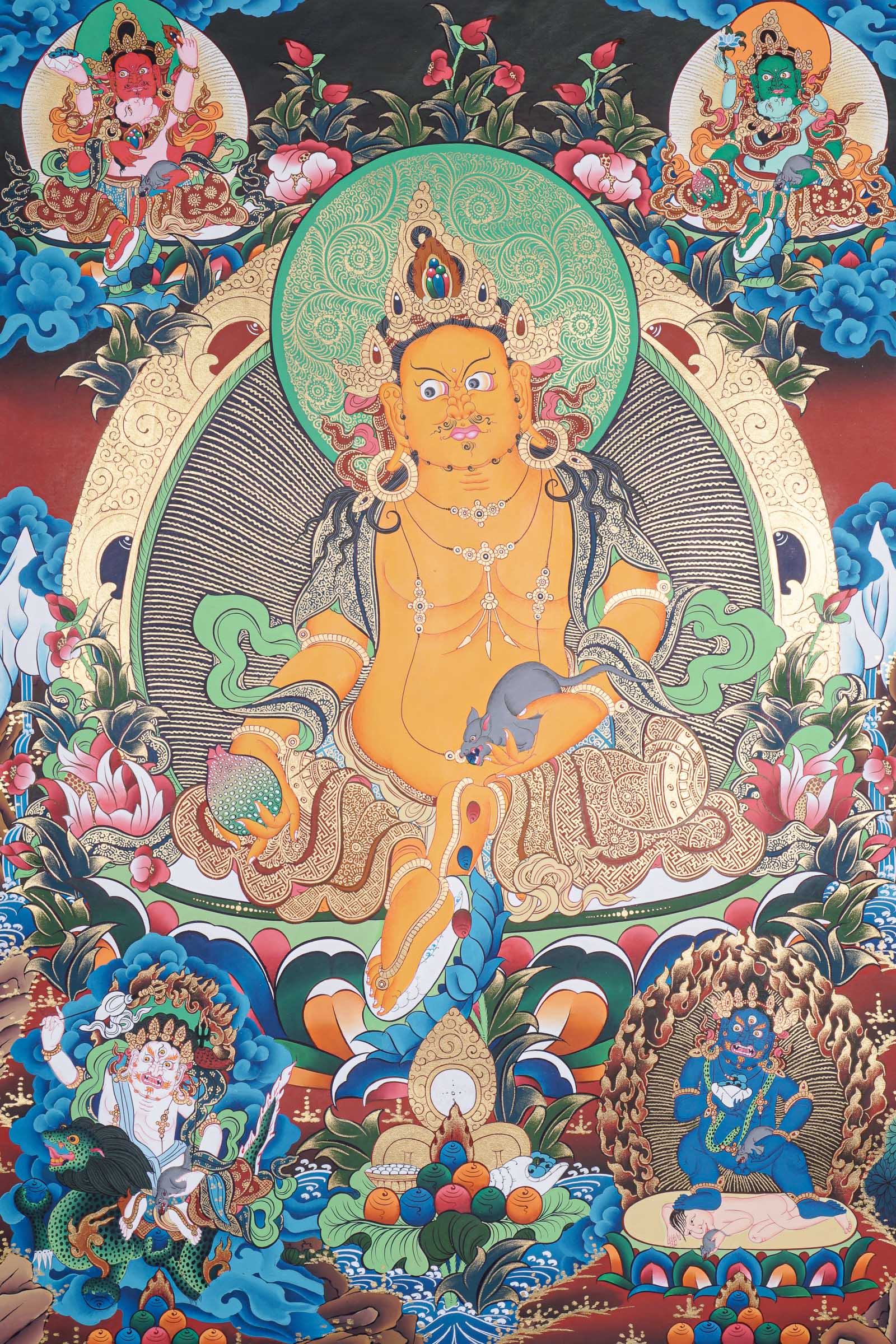 Pancha Zambala Thangka  - Handpainted Painting