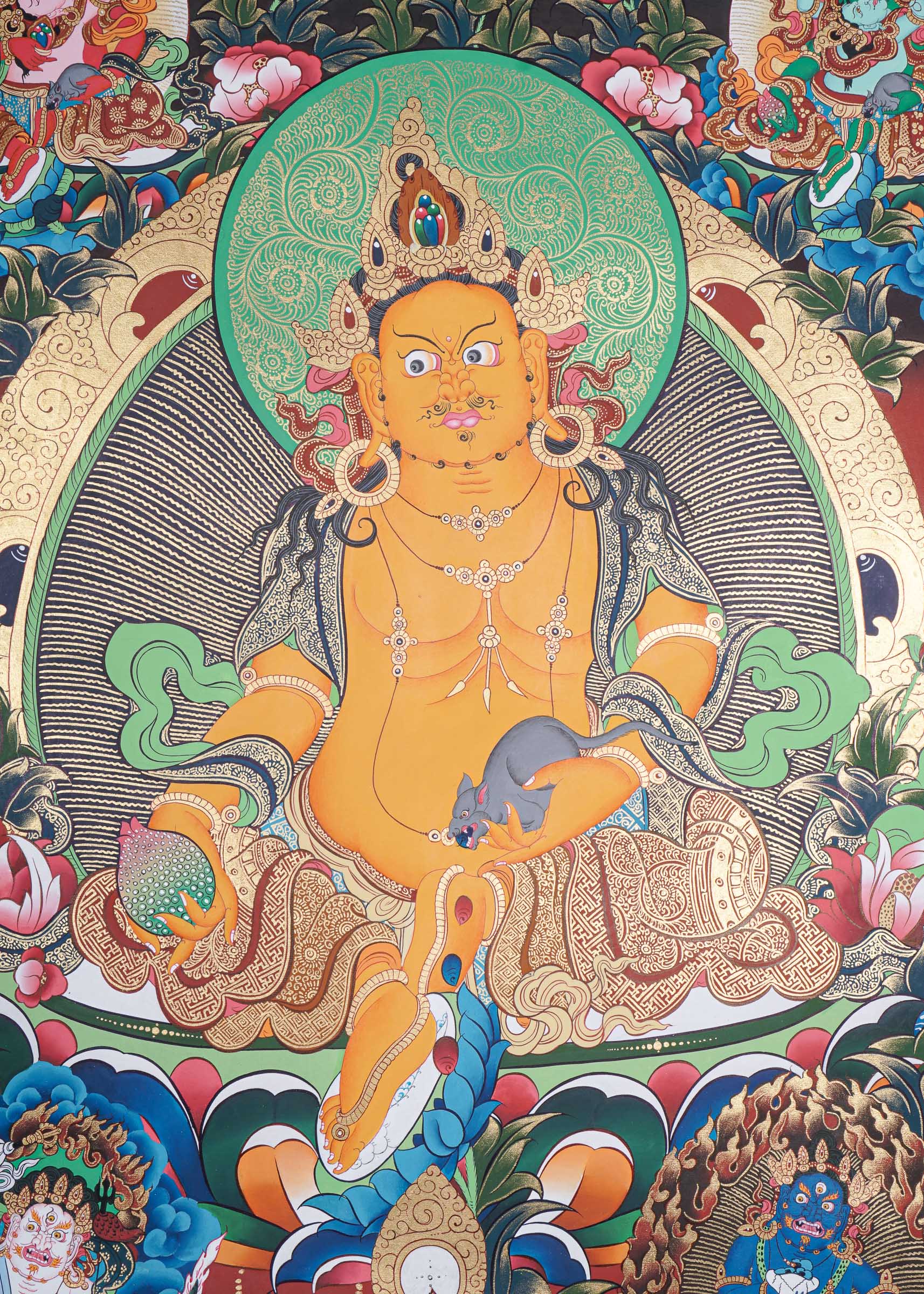 Pancha Zambala Thangka - Handpainted Painting