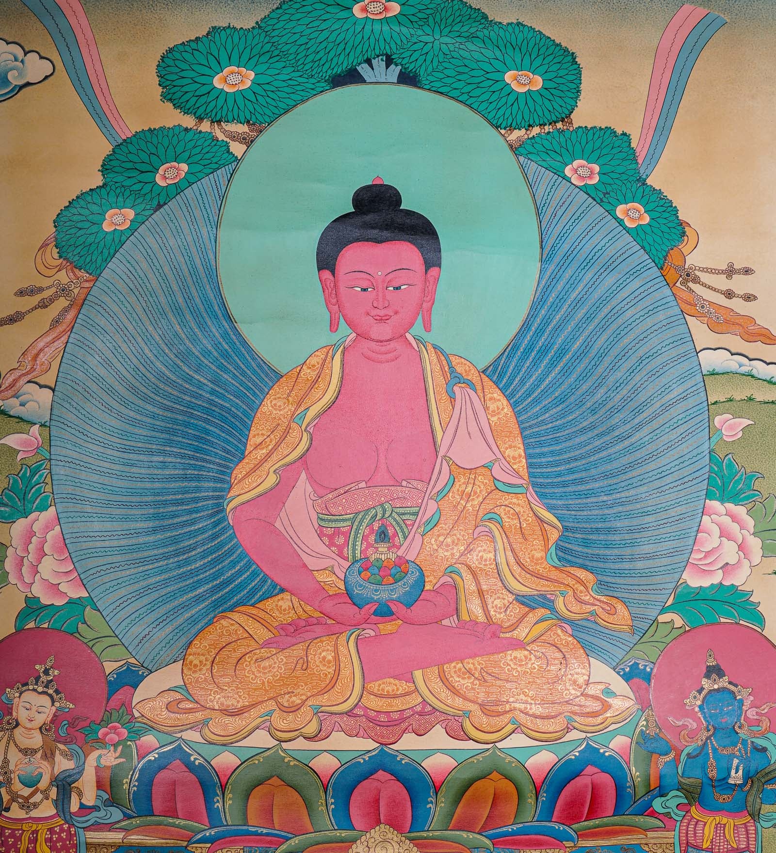 Antique Amitabha Buddha Thangka - Tibetan Painting