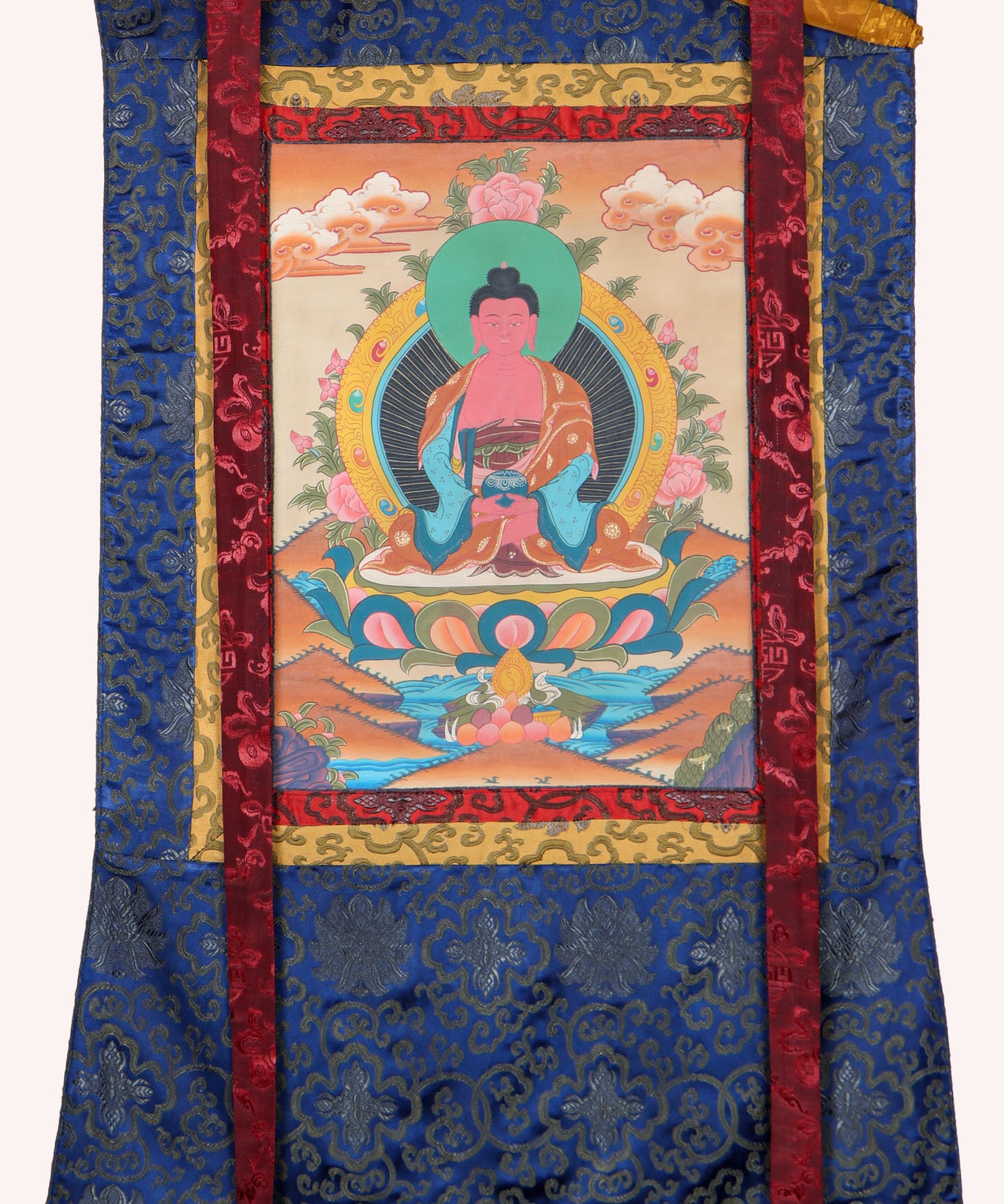 Amitabha Brocade Thangka Painting for rituals and ceremonies.