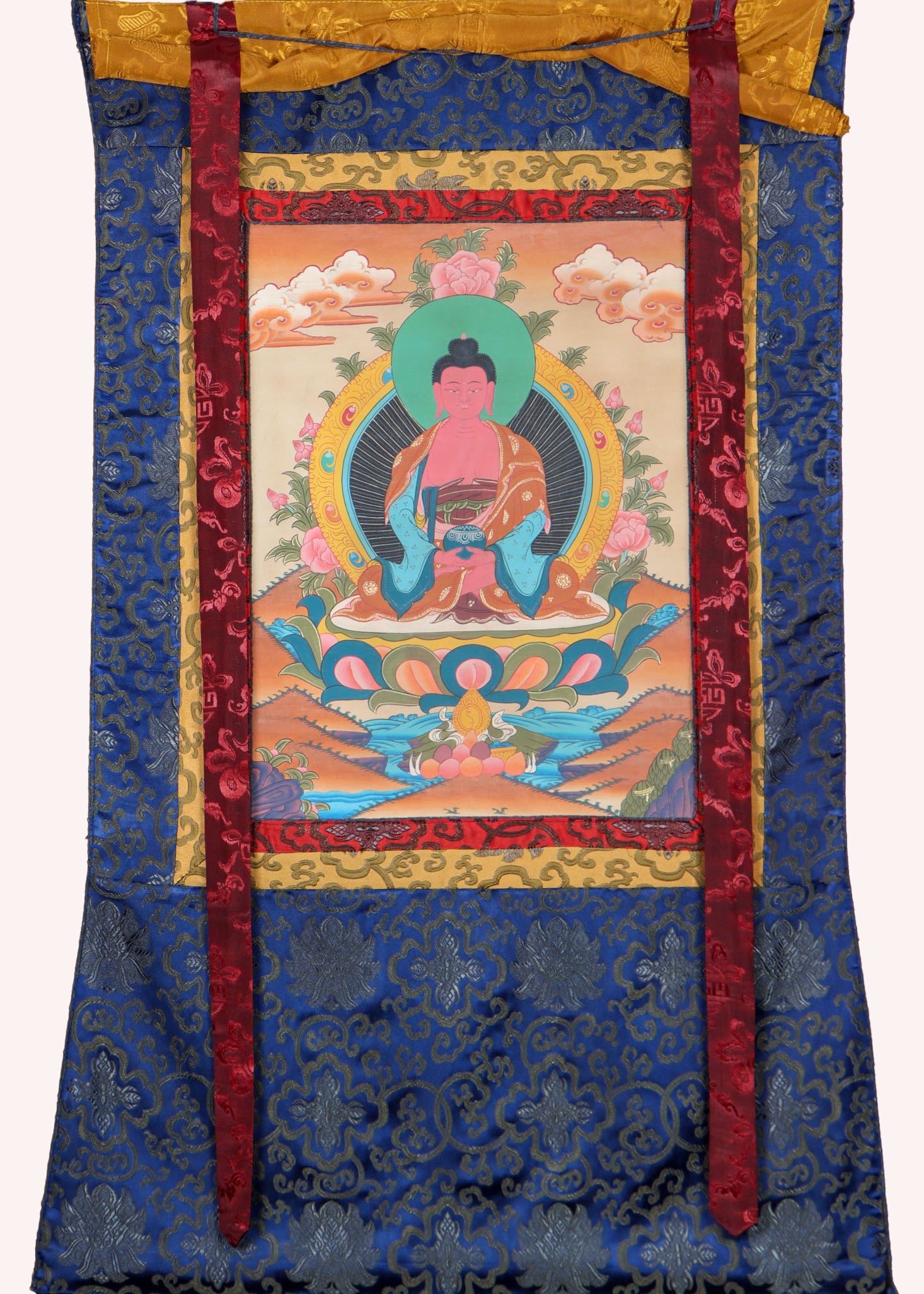 Amitabha Brocade Thangka Painting for rituals and ceremonies.