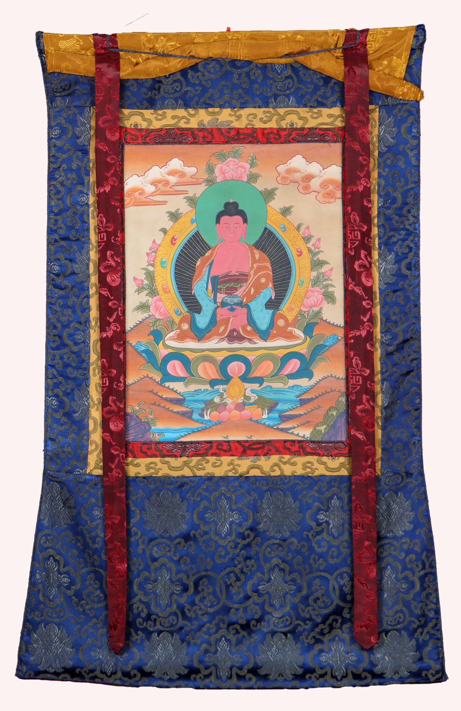 Amitabha Brocade Thangka Painting for rituals and ceremonies.
