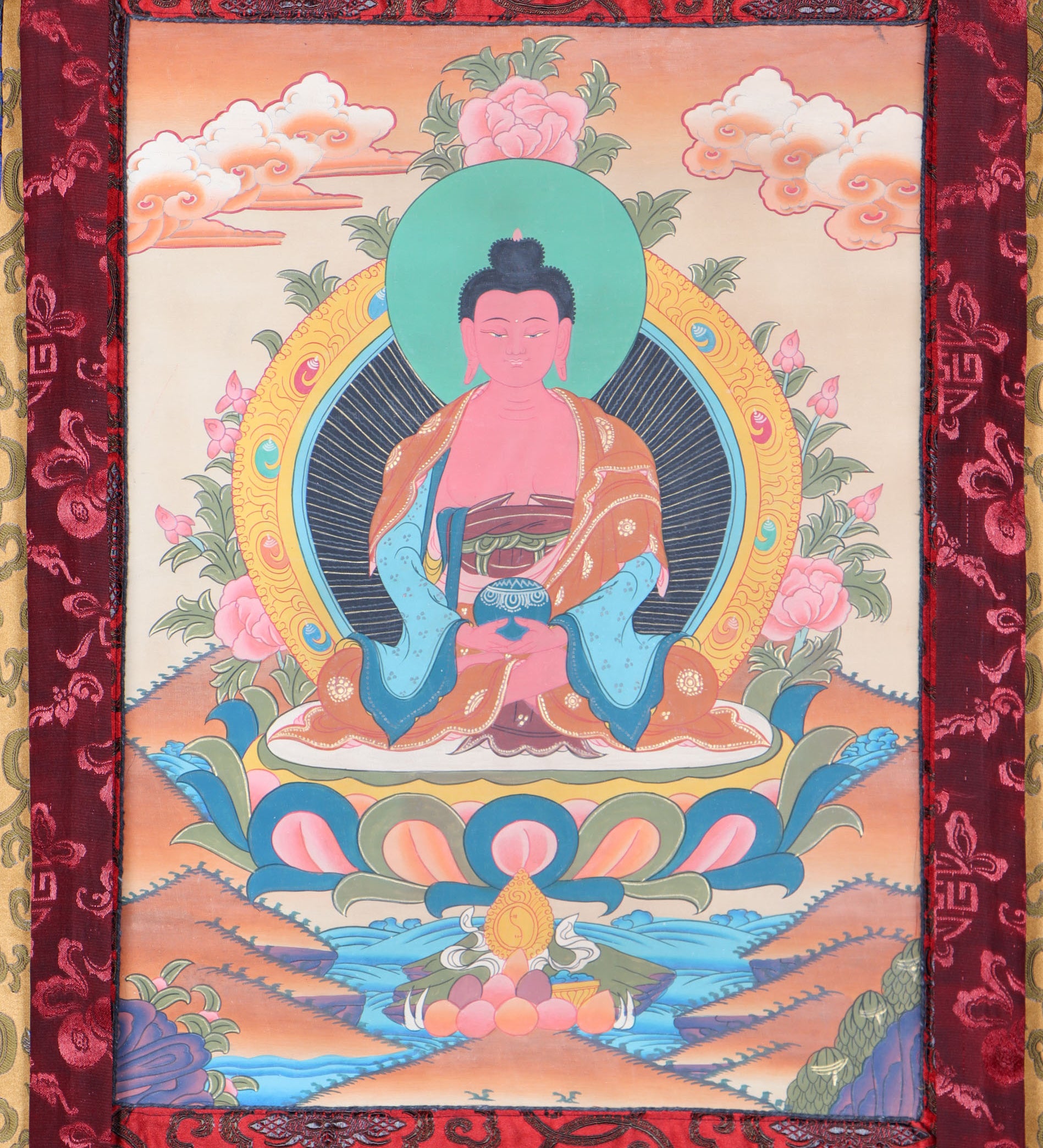 Amitabha Brocade Thangka Painting for rituals and ceremonies.