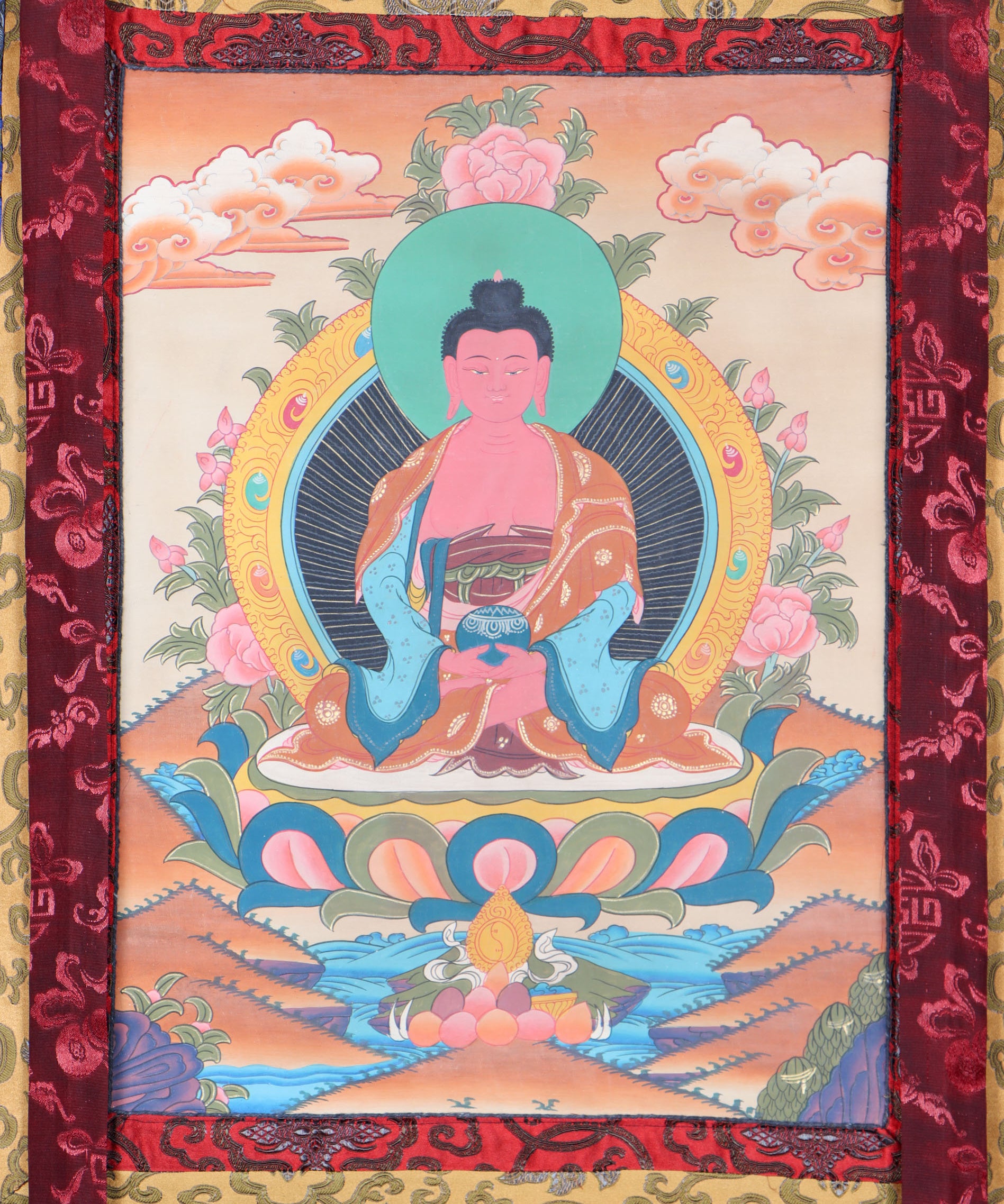 Amitabha Brocade Thangka Painting for rituals and ceremonies.