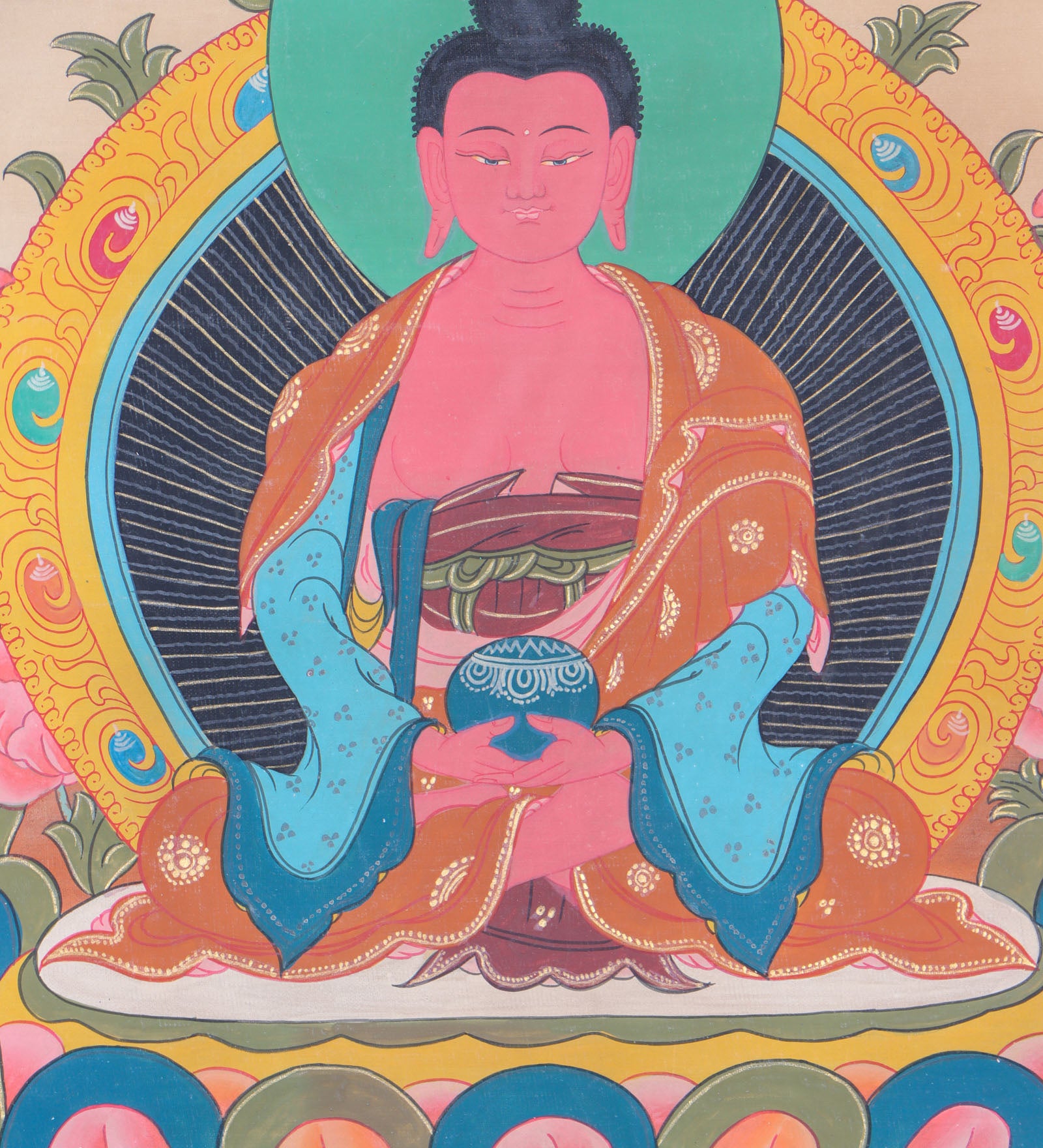 Amitabha Brocade Thangka Painting for rituals and ceremonies.