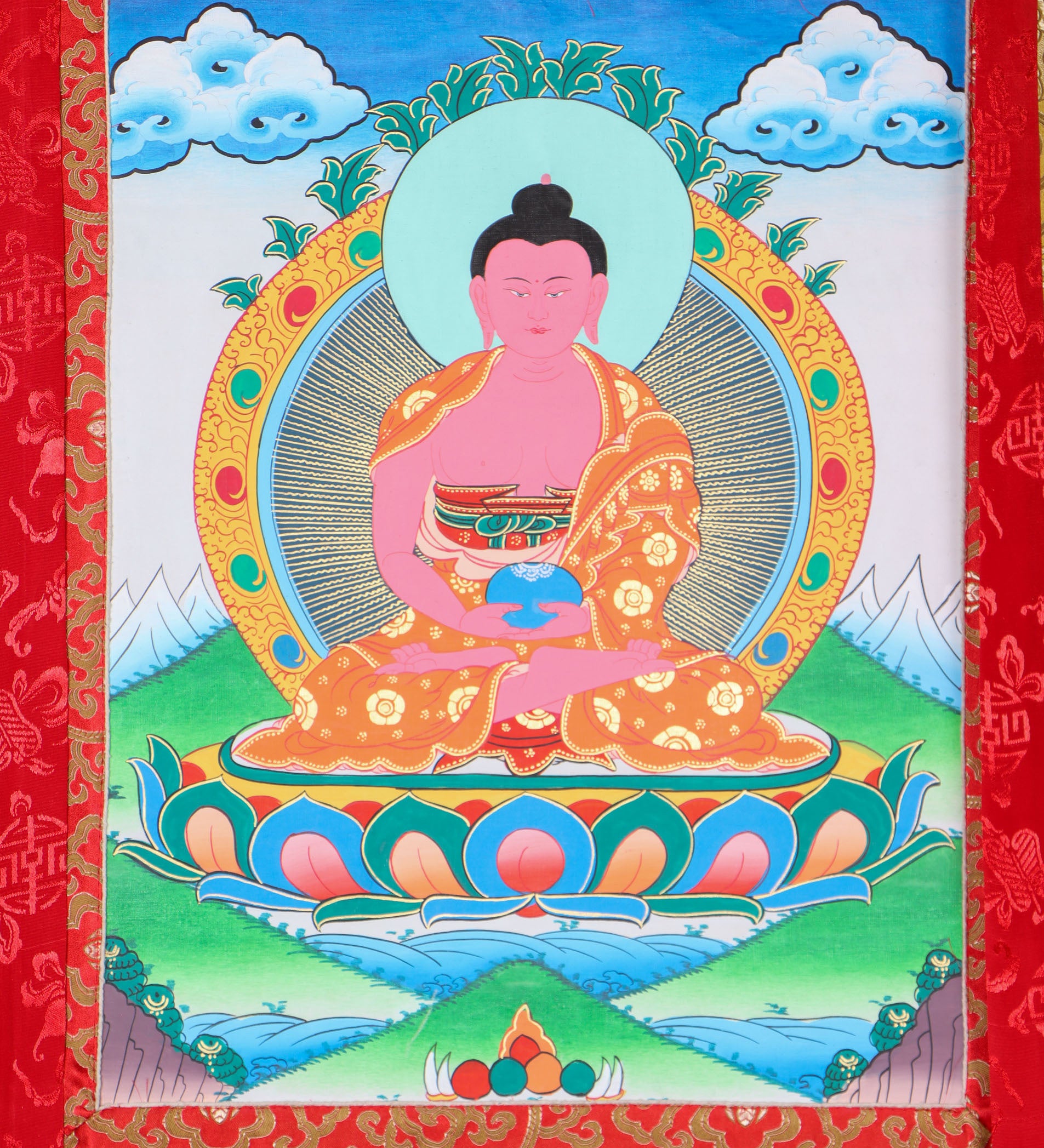 Amitabha Brocade Thangka Painting for meditation.