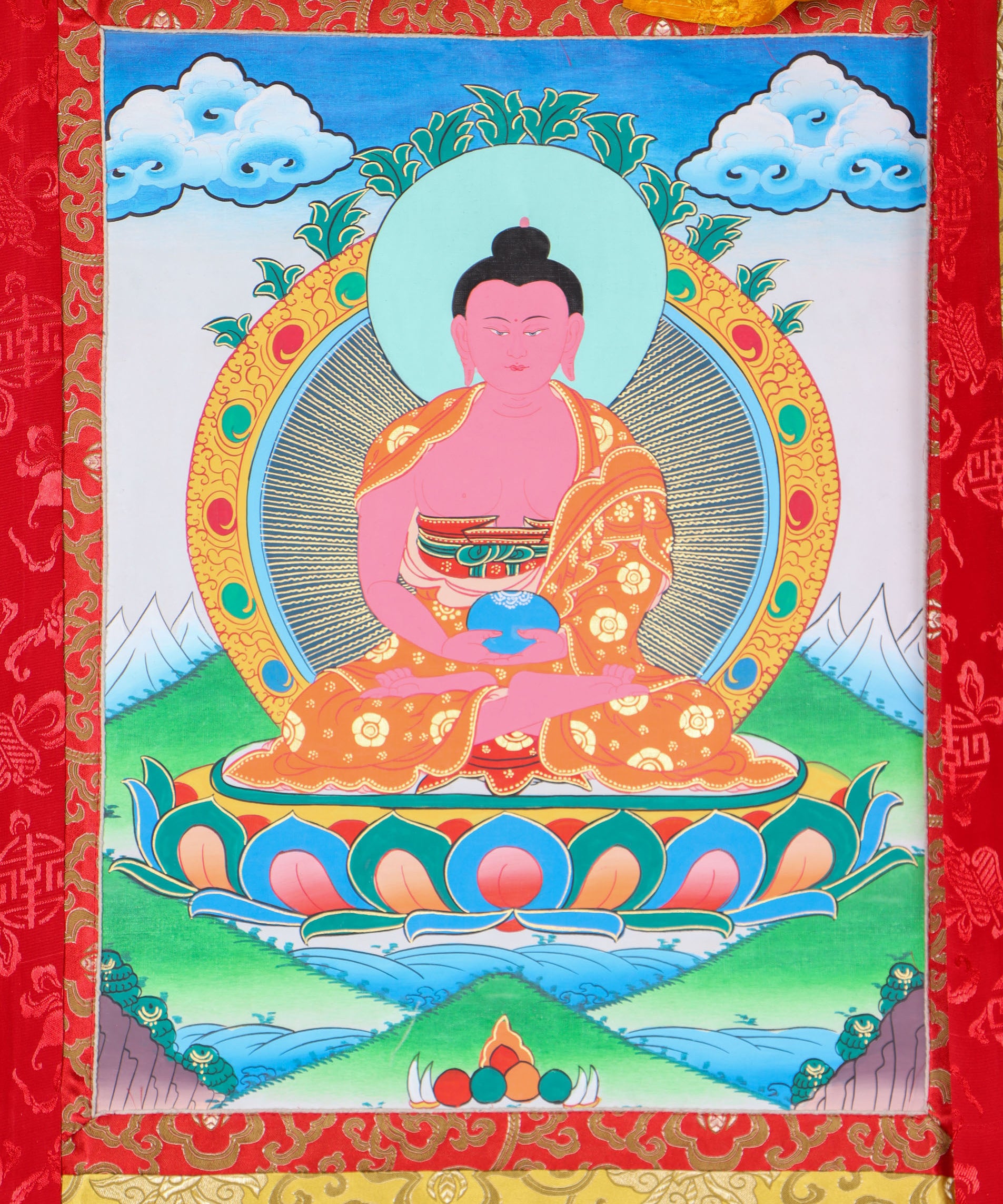 Amitabha Brocade Thangka Painting for meditation.