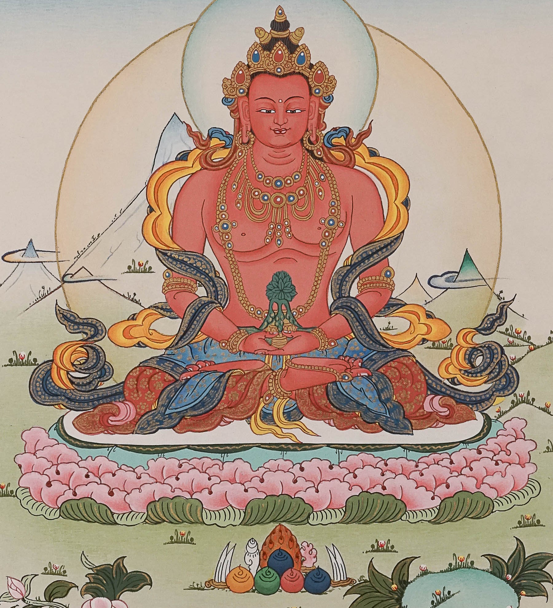 Amitayus Buddha Thangka - Handpainted Art